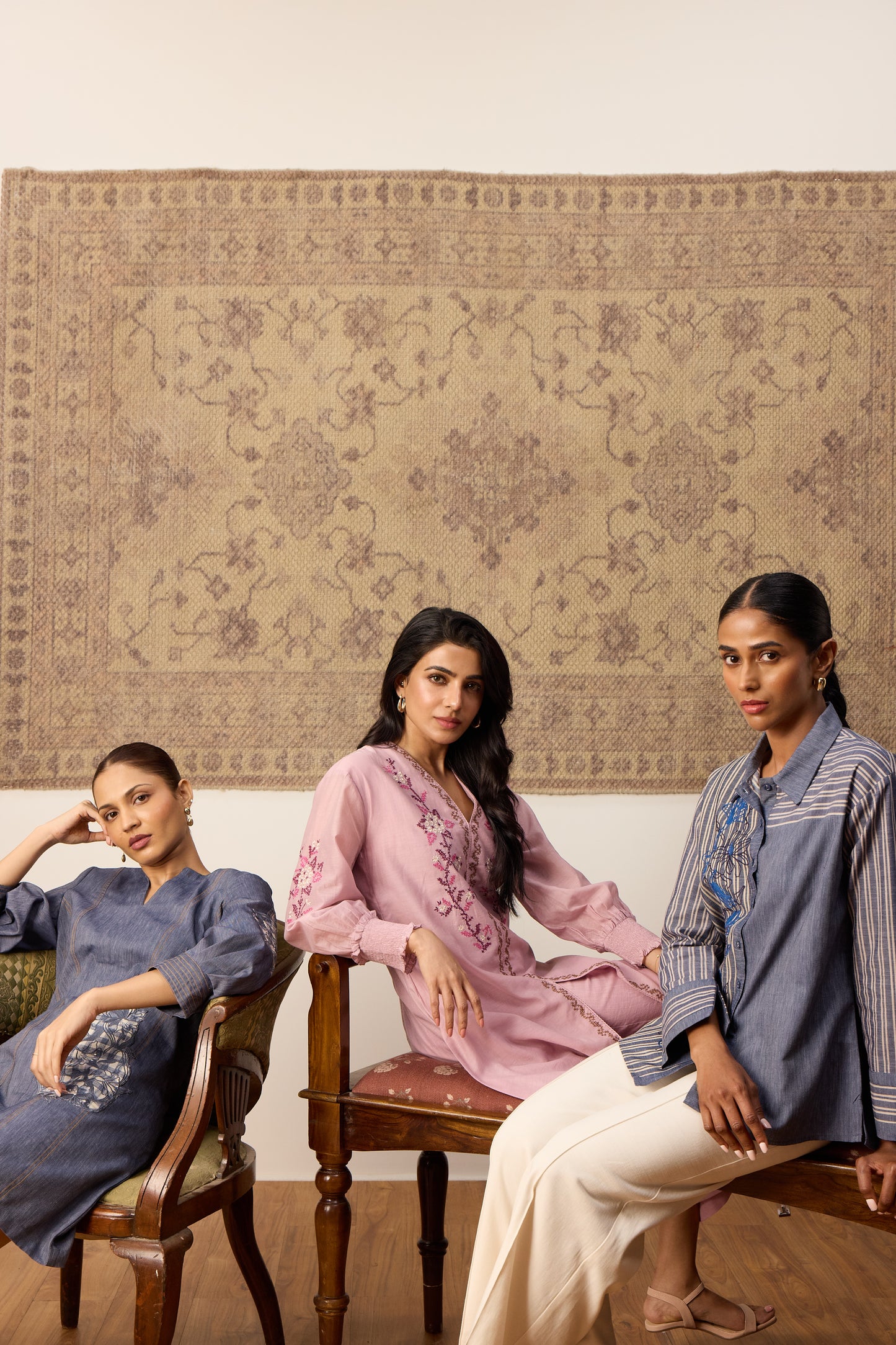 Denim Blue Embroidered Puff Sleeve Short Dress