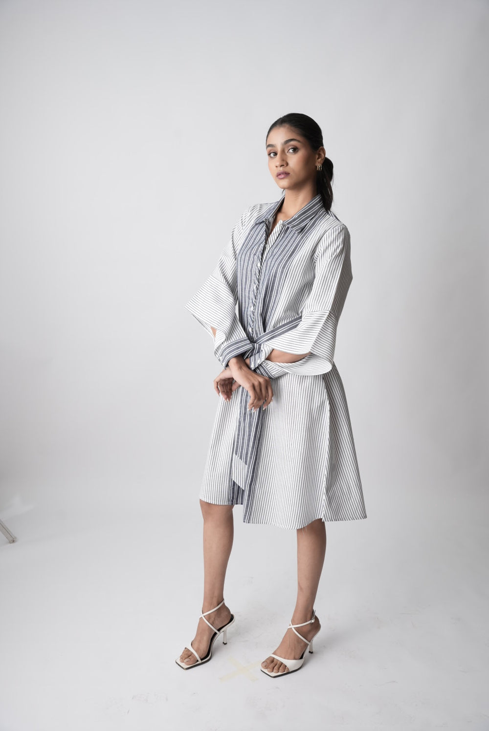 Blue & White Striped Belted Shirt Dress