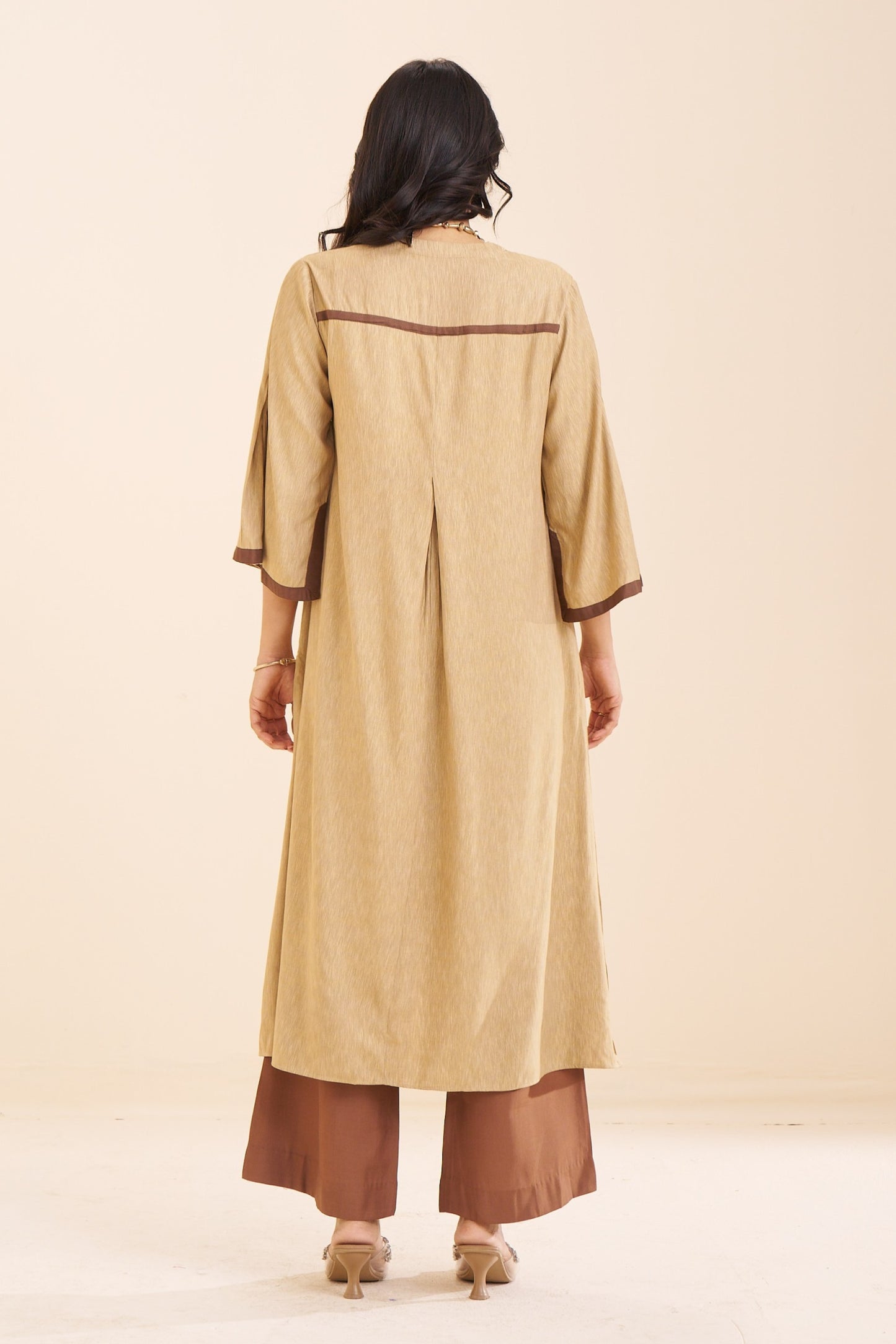 Elegant Beige A-Line Kurta in Soft Viscose Blend