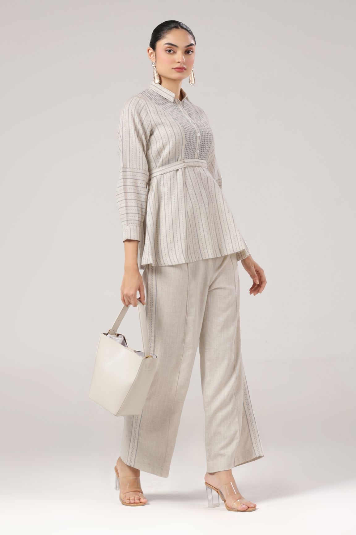 Off-White 100% Cotton Textured Blend Peplum Co-ord Set