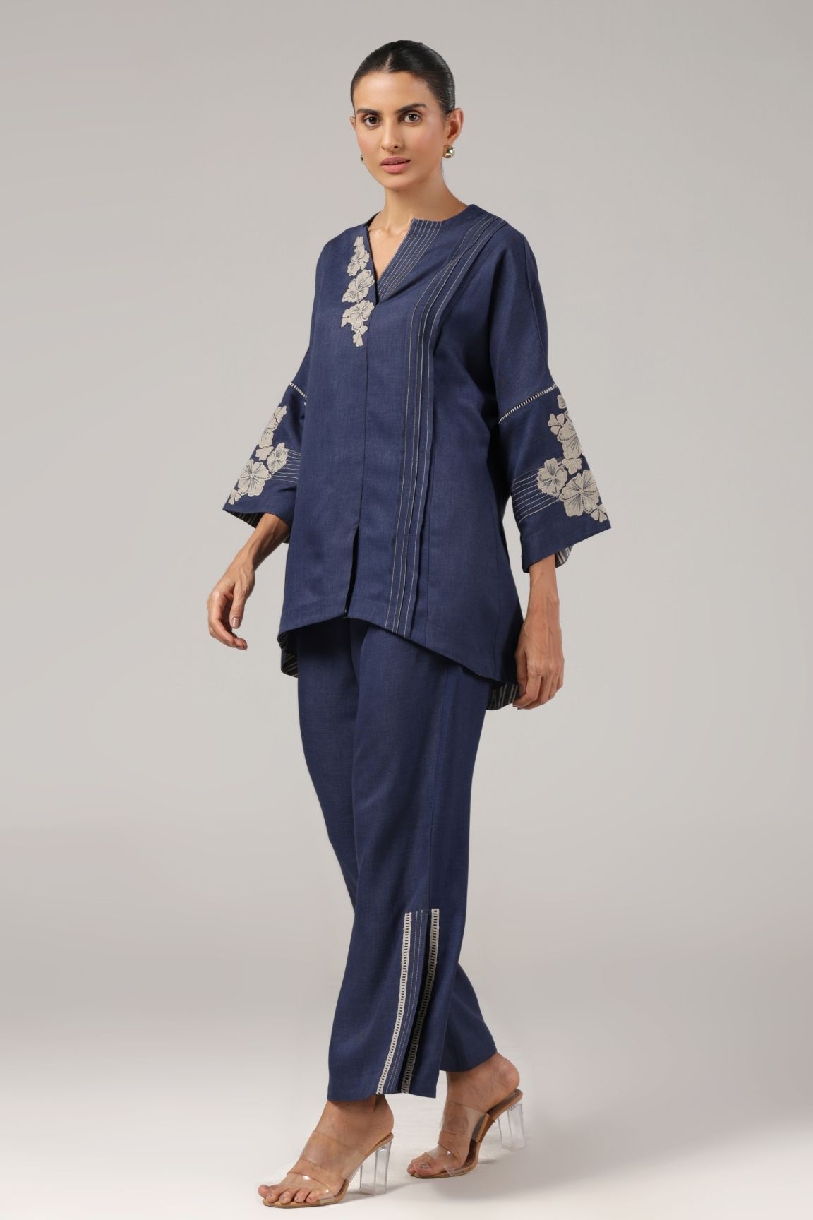 Navy Blue Embroidered Co-ord Set