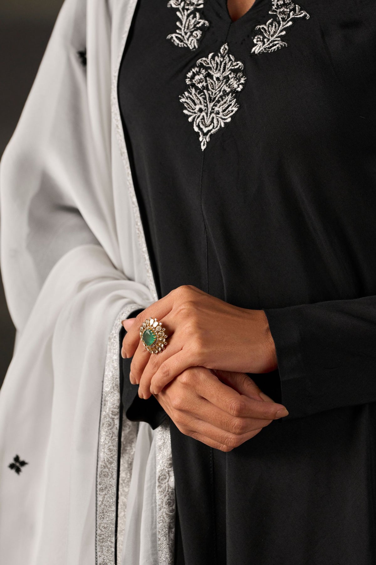 Moonlit Noir Anarkali Suit Set with Dupatta