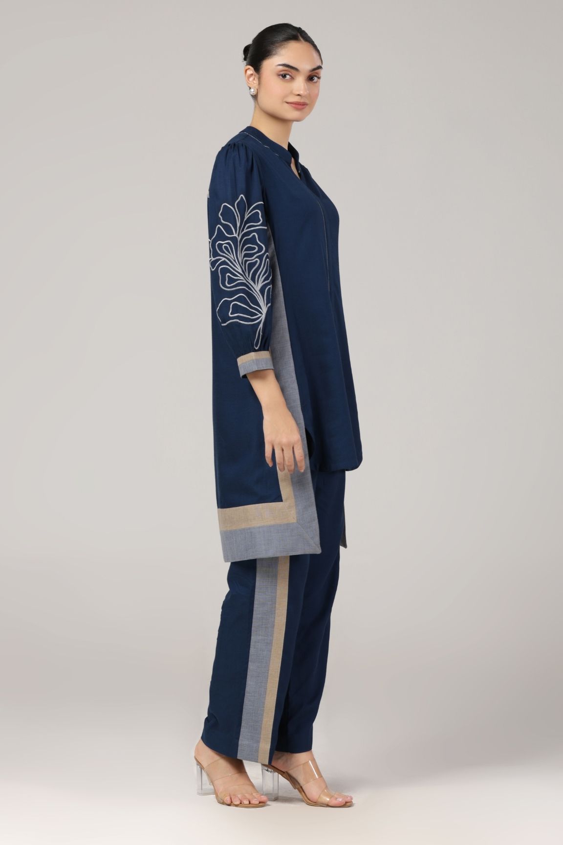 Navy Blue Embroidered Kurta Set