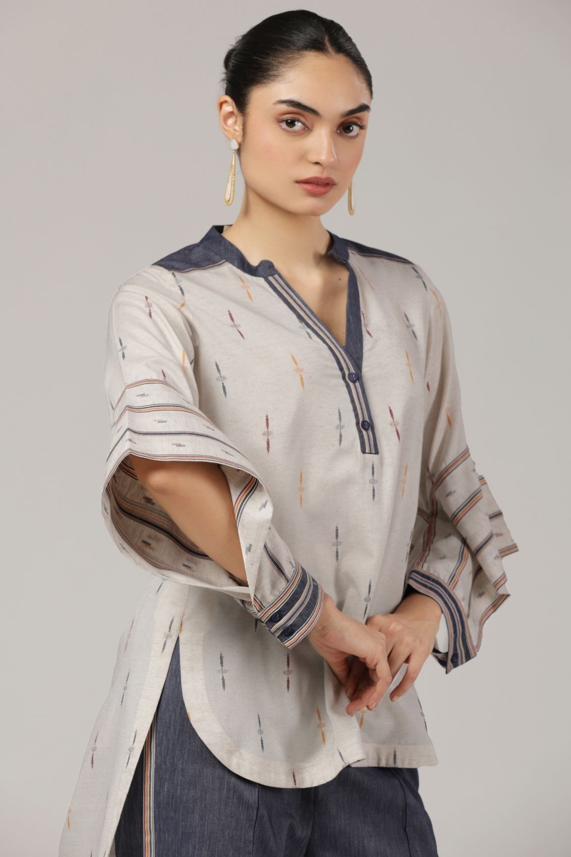 Grey-Blue Ikkat Co-ord Set