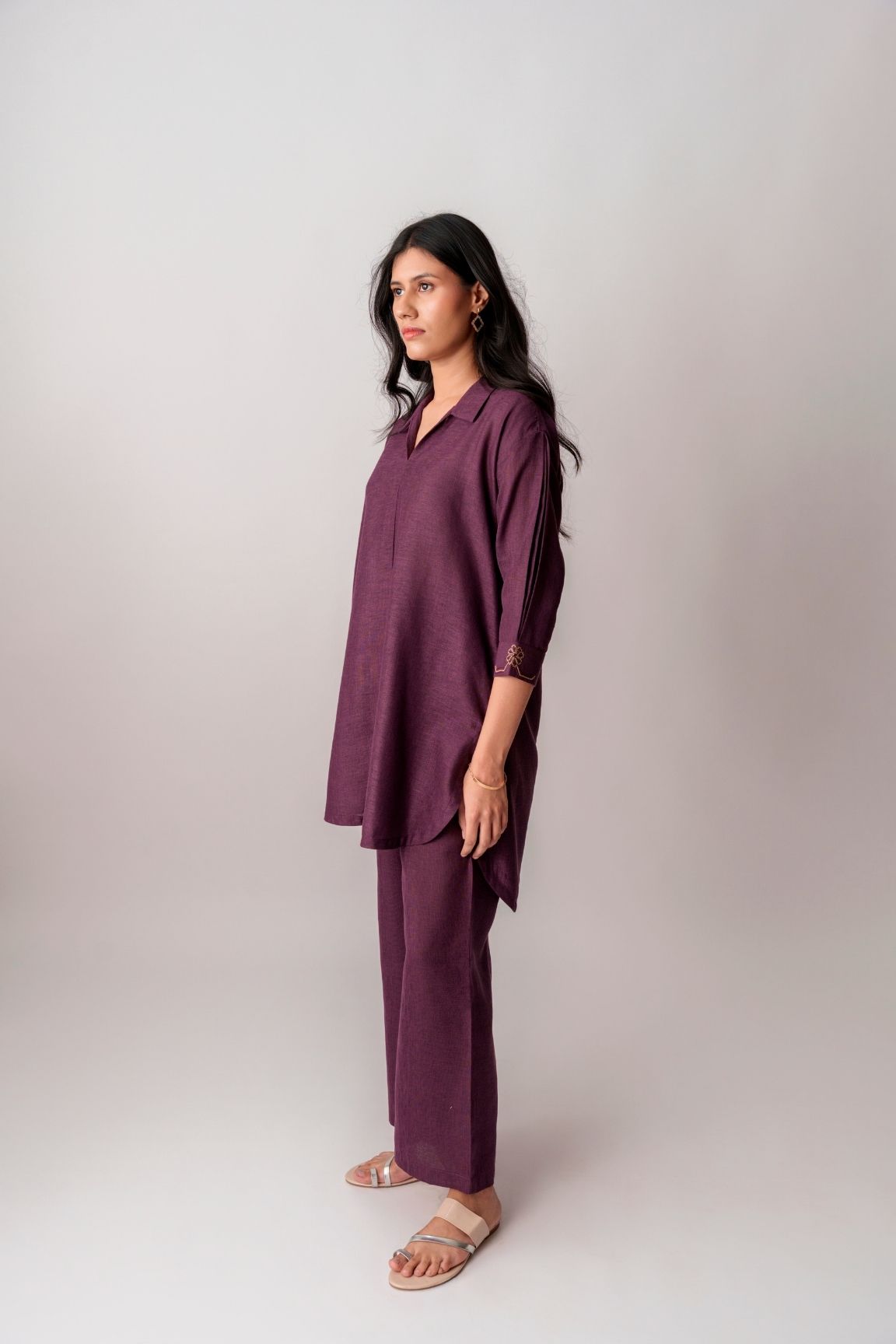 Plum Purple Linen Blend Kurta Set