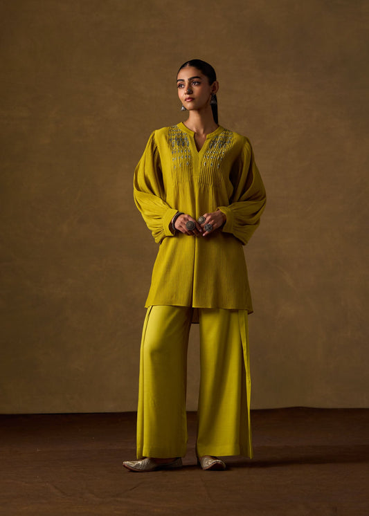 Citrine Pintuck Embroidered Co-ord Set