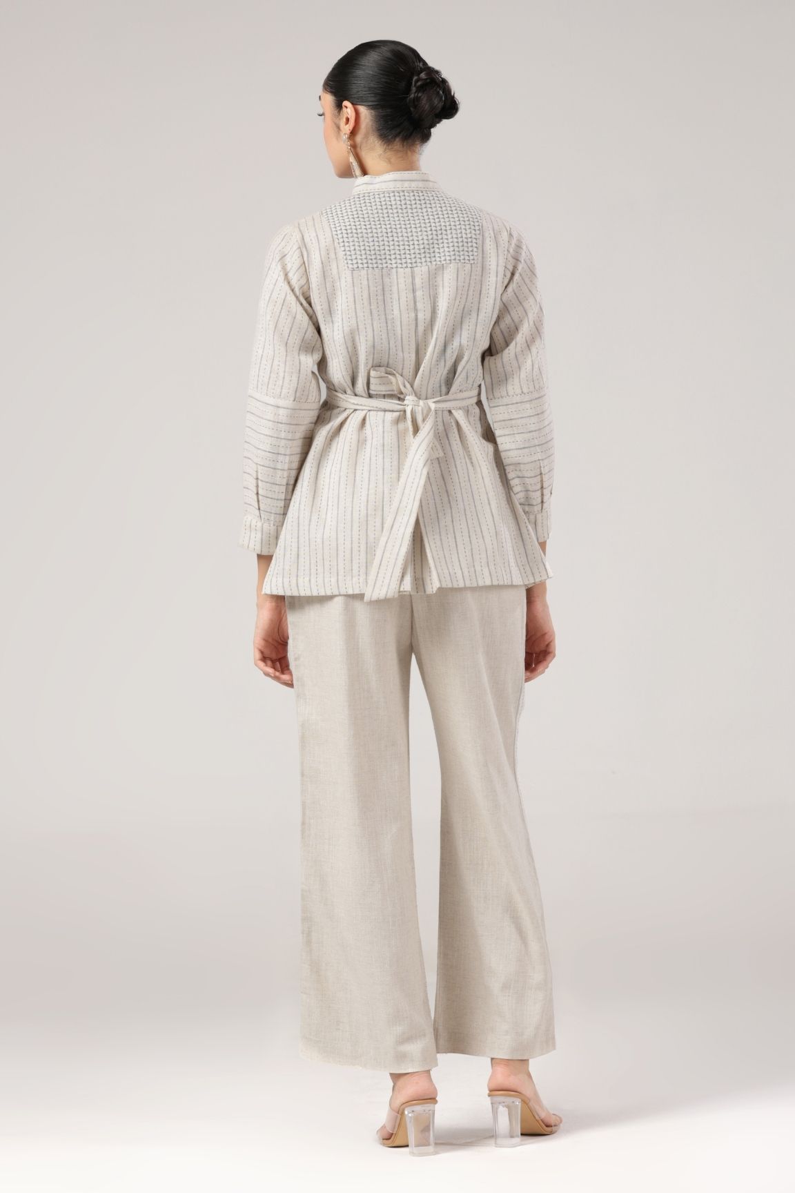Off-White 100% Cotton Textured Blend Peplum Co-ord Set