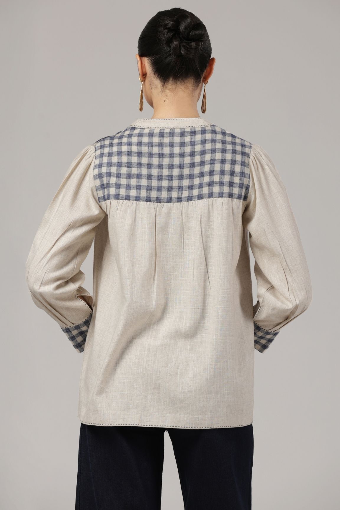 Off-White Embroidered Yoke Soft Cotton Top