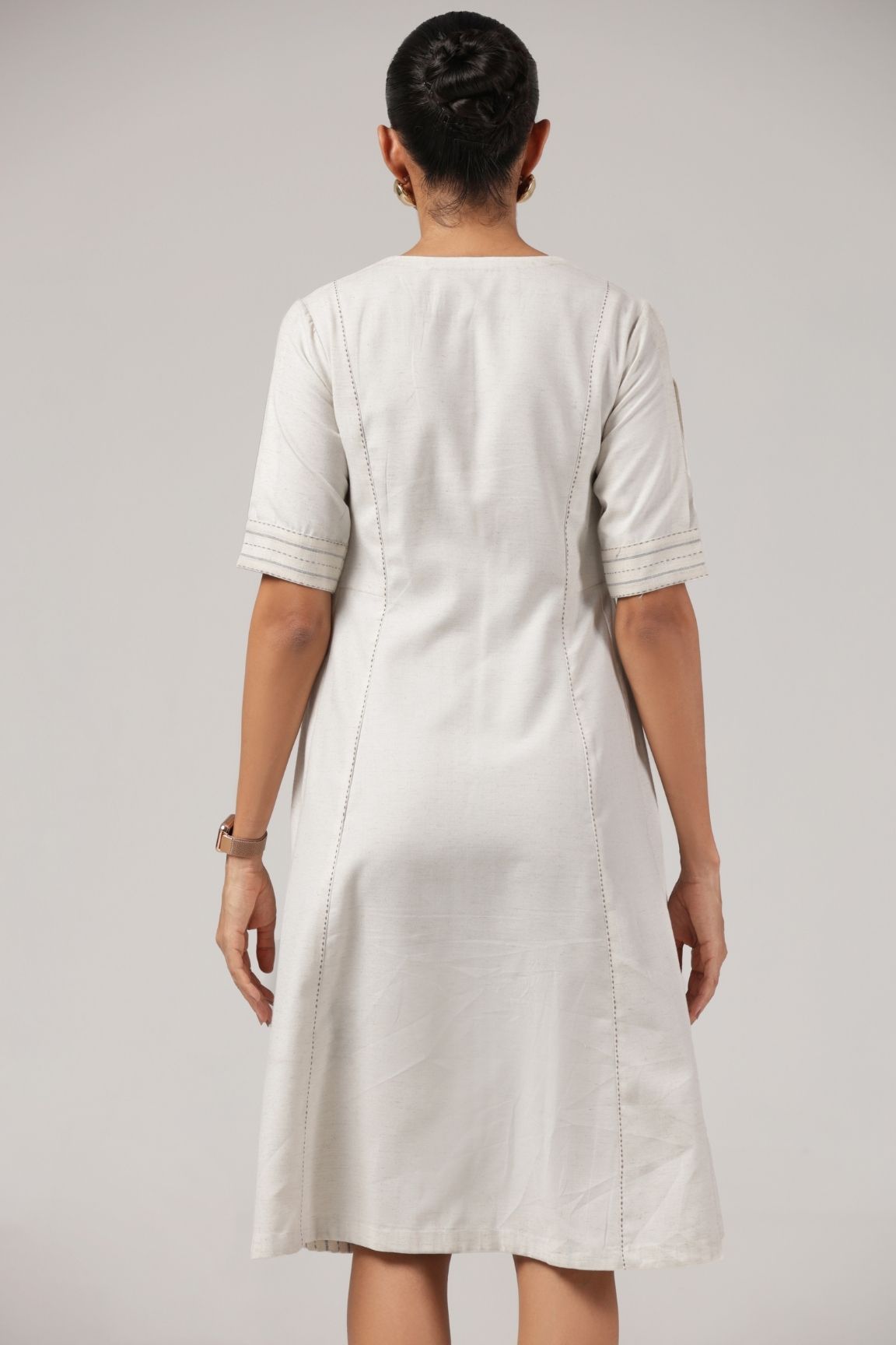 Off-White Embroidered A-Line Cotton Dress