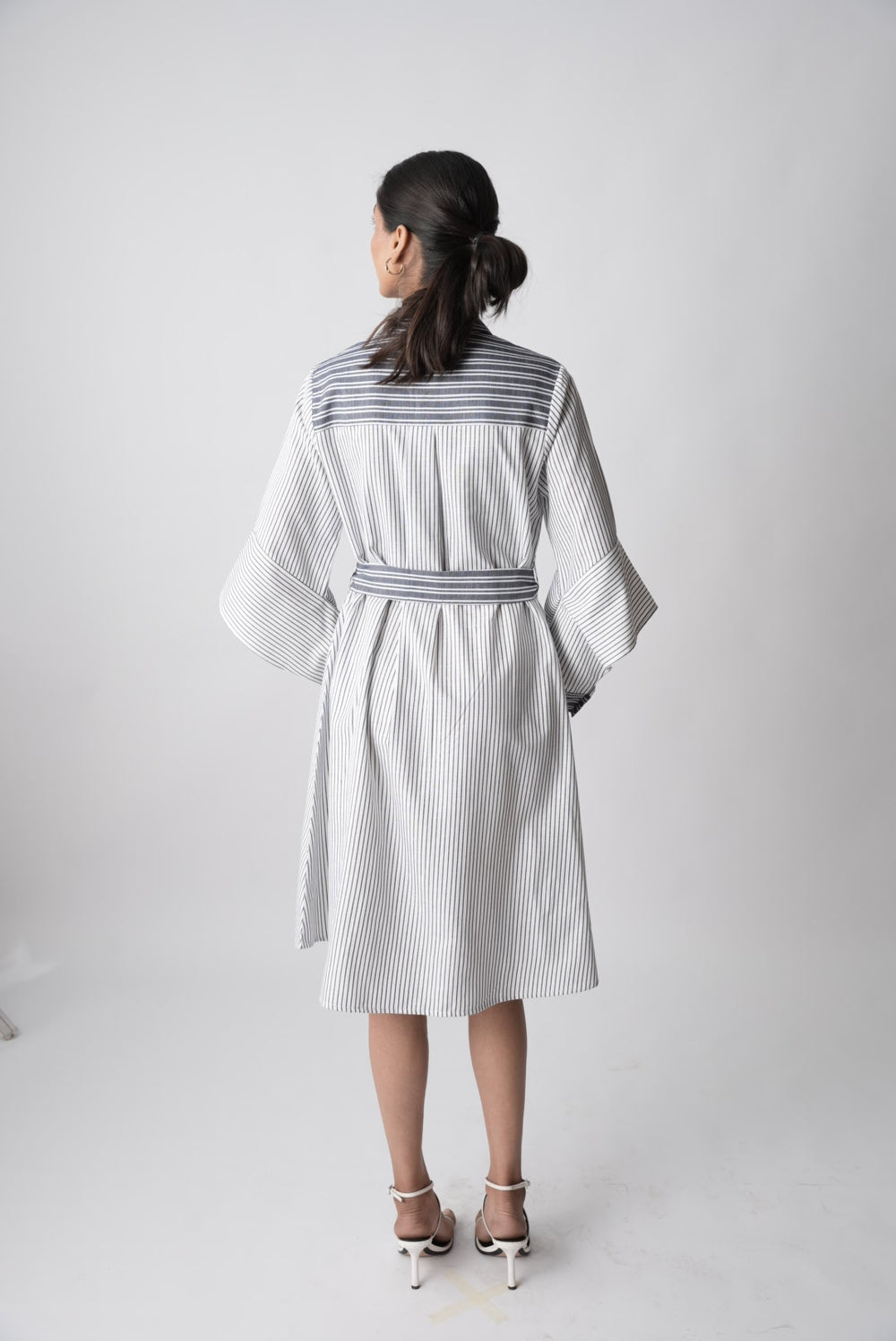 Blue & White Striped Belted Shirt Dress