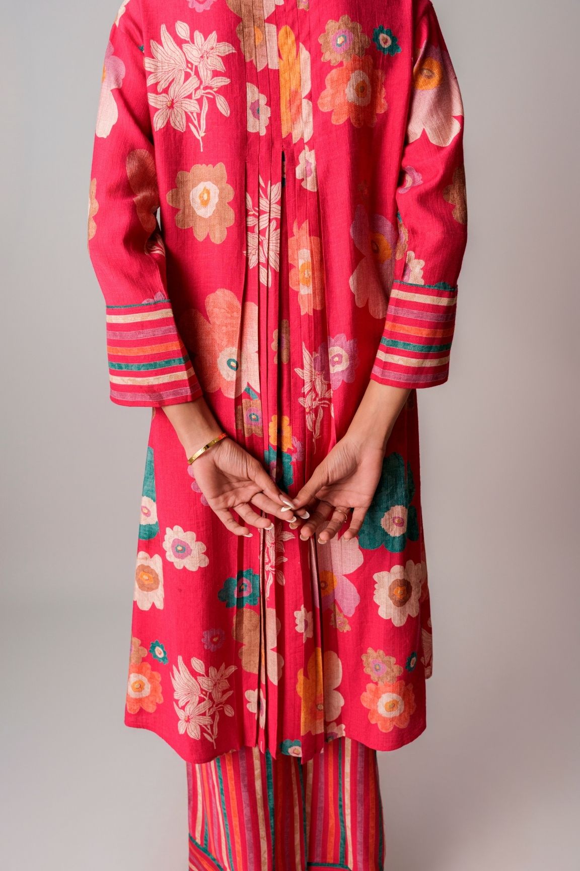 Pink Floral Printed Cotton Kurta Set