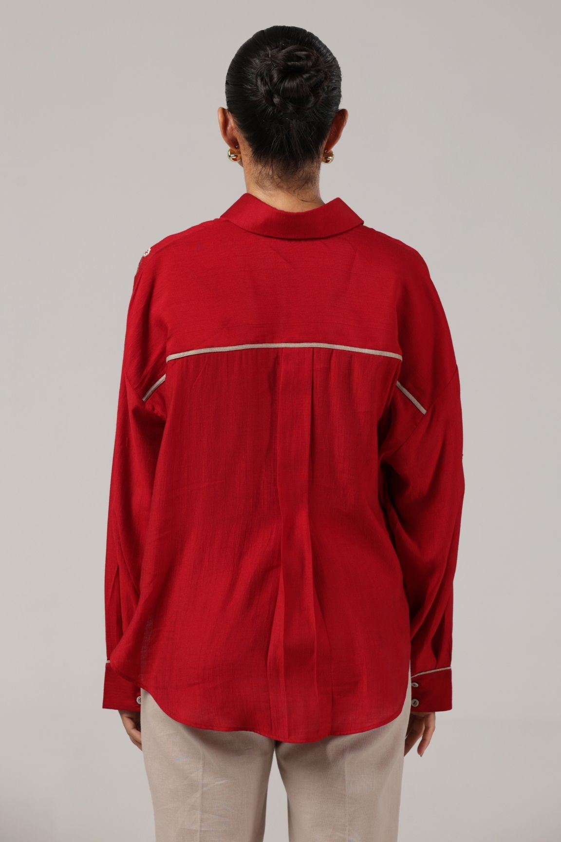 Red Floral Embroidered Button-Down Shirt