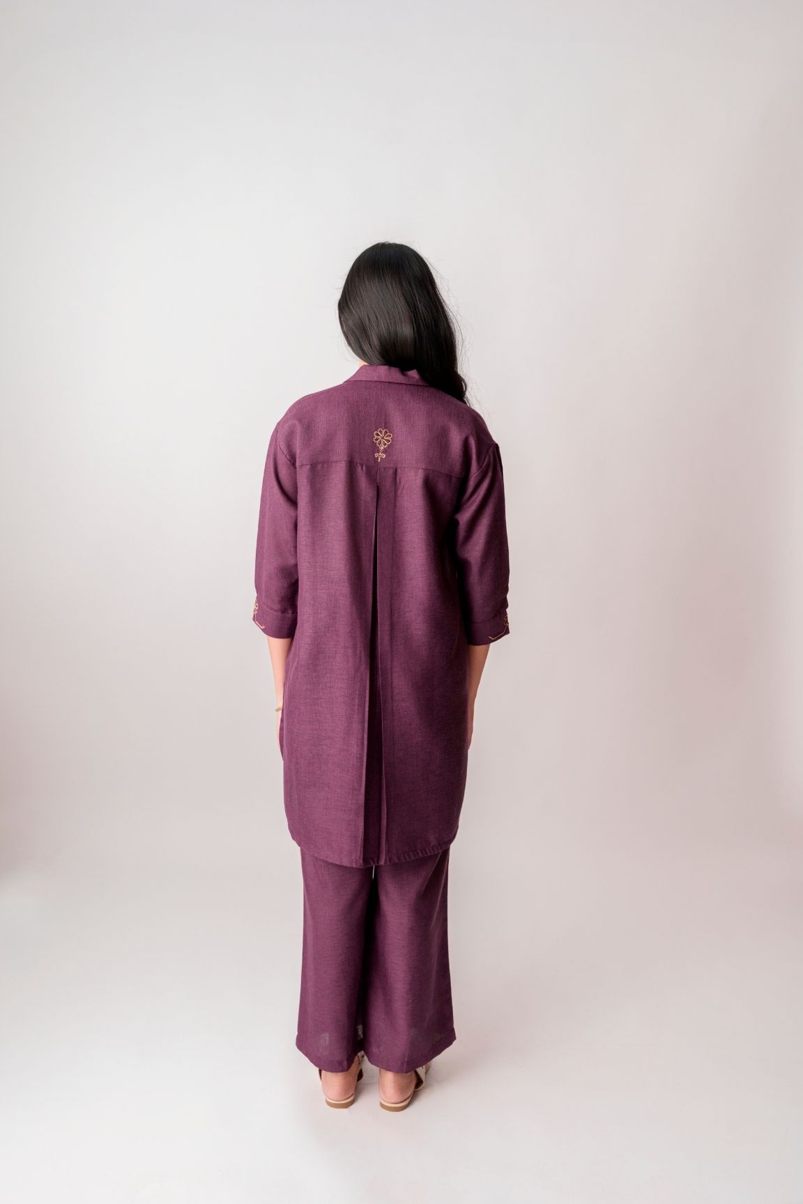 Plum Purple Linen Blend Kurta Set