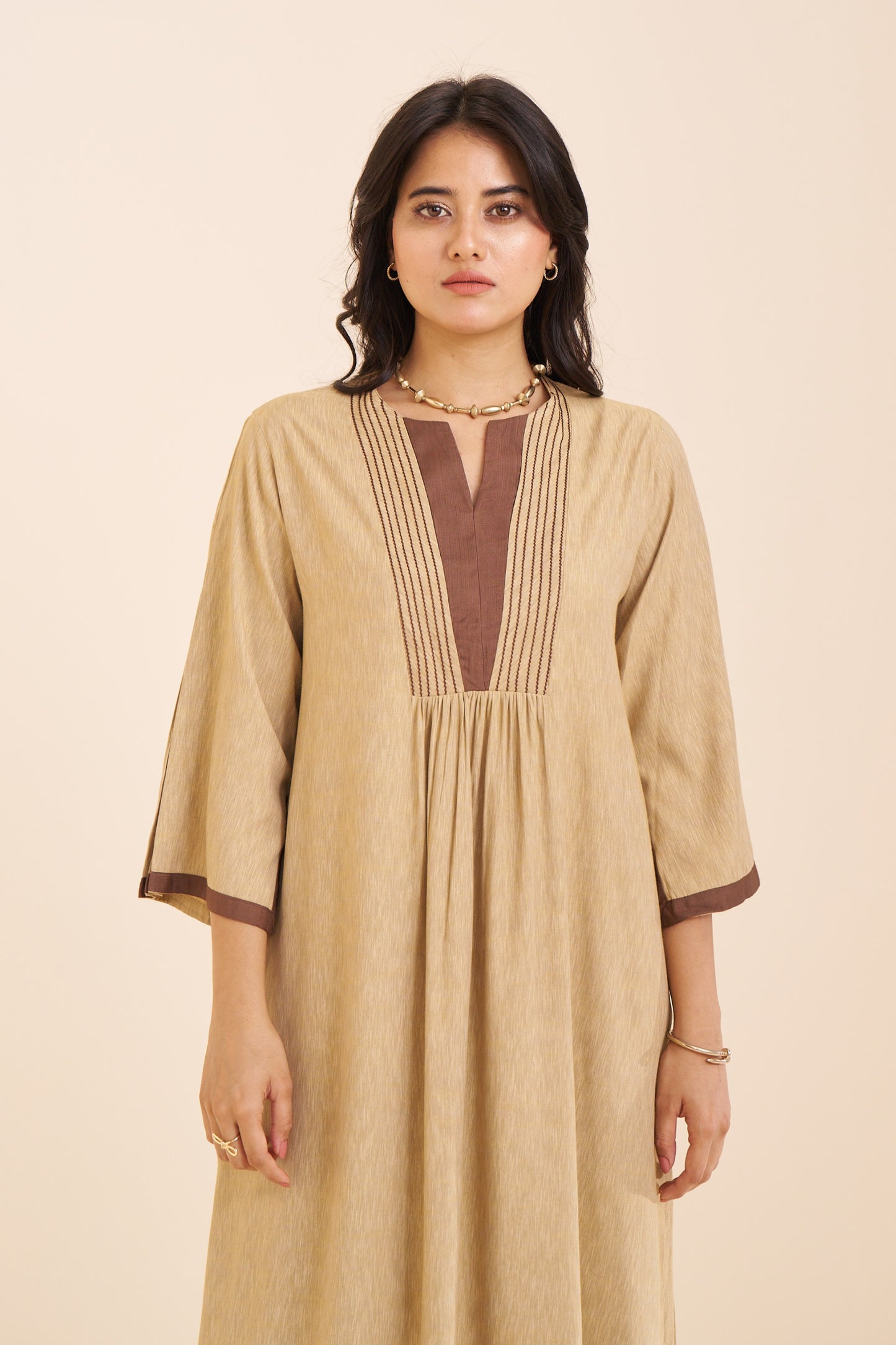 Elegant Beige A-Line Kurta in Soft Viscose Blend