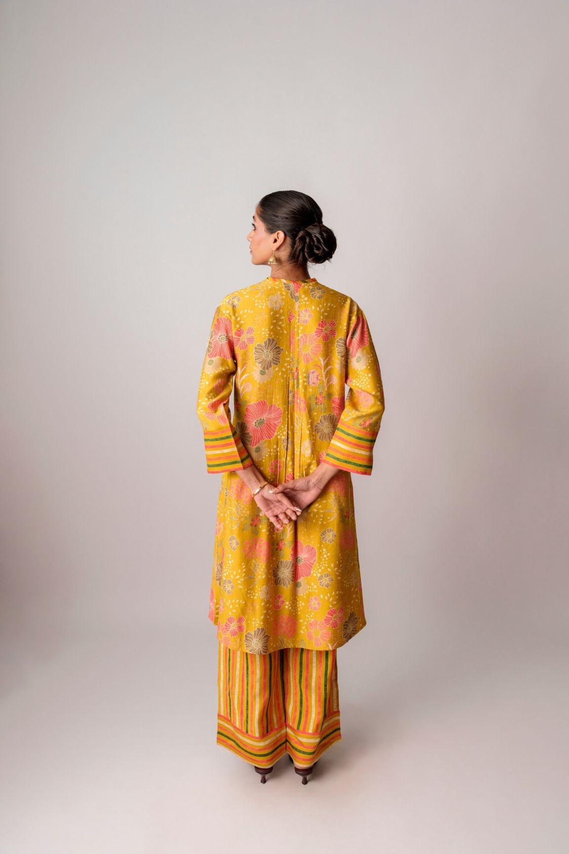 Yellow Floral Printed Cotton Kurta Set