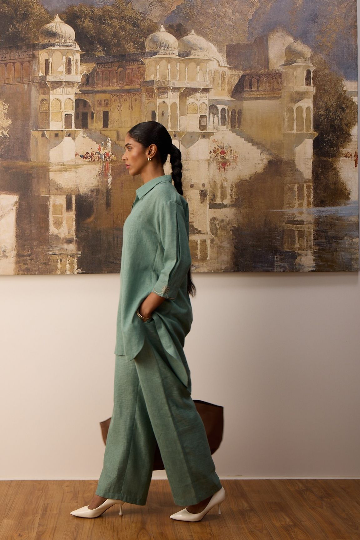 Sage Green Cotton-Linen Co-ord Set