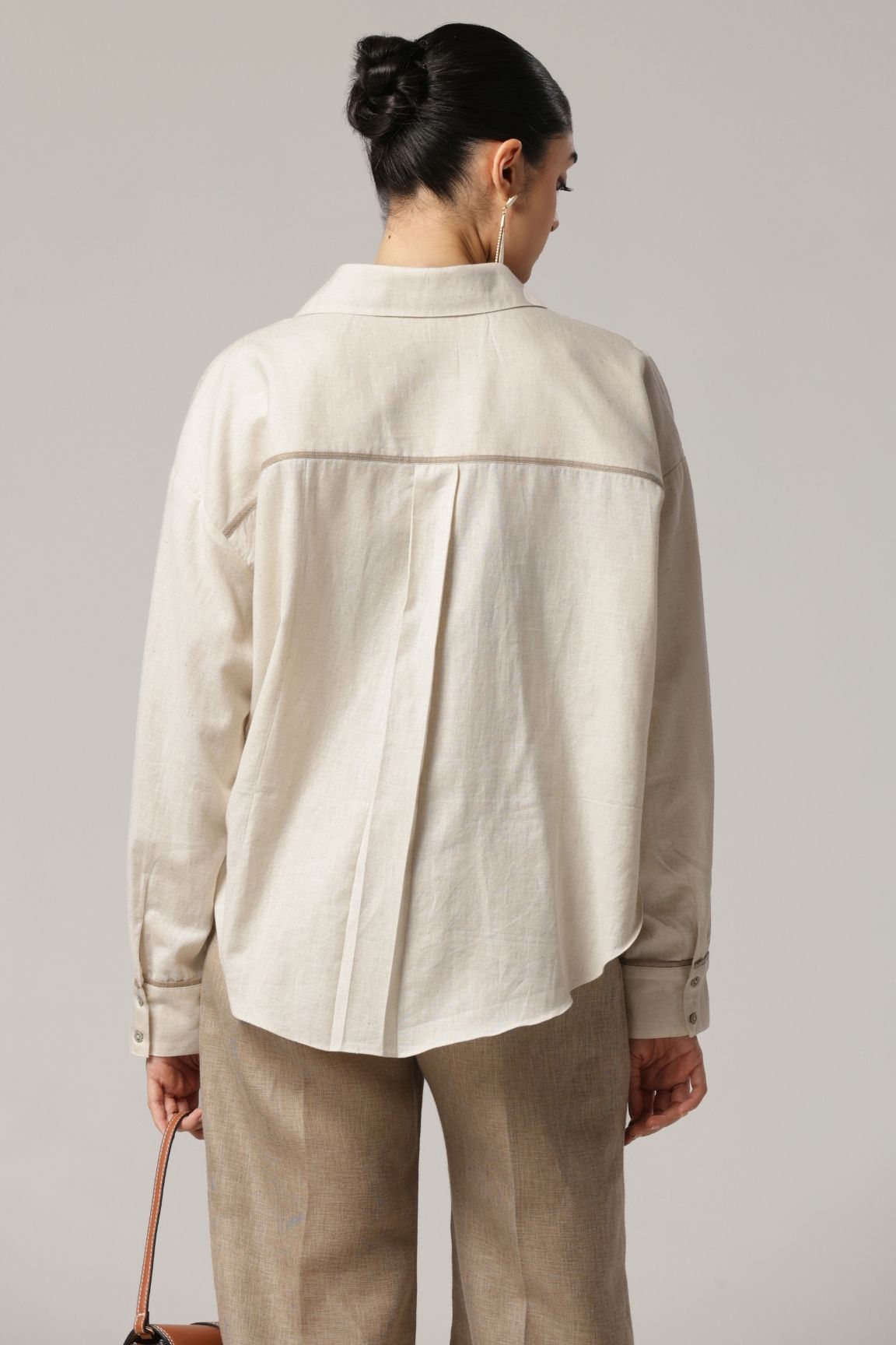 Beige Floral Embroidered Relaxed Fit Shirt