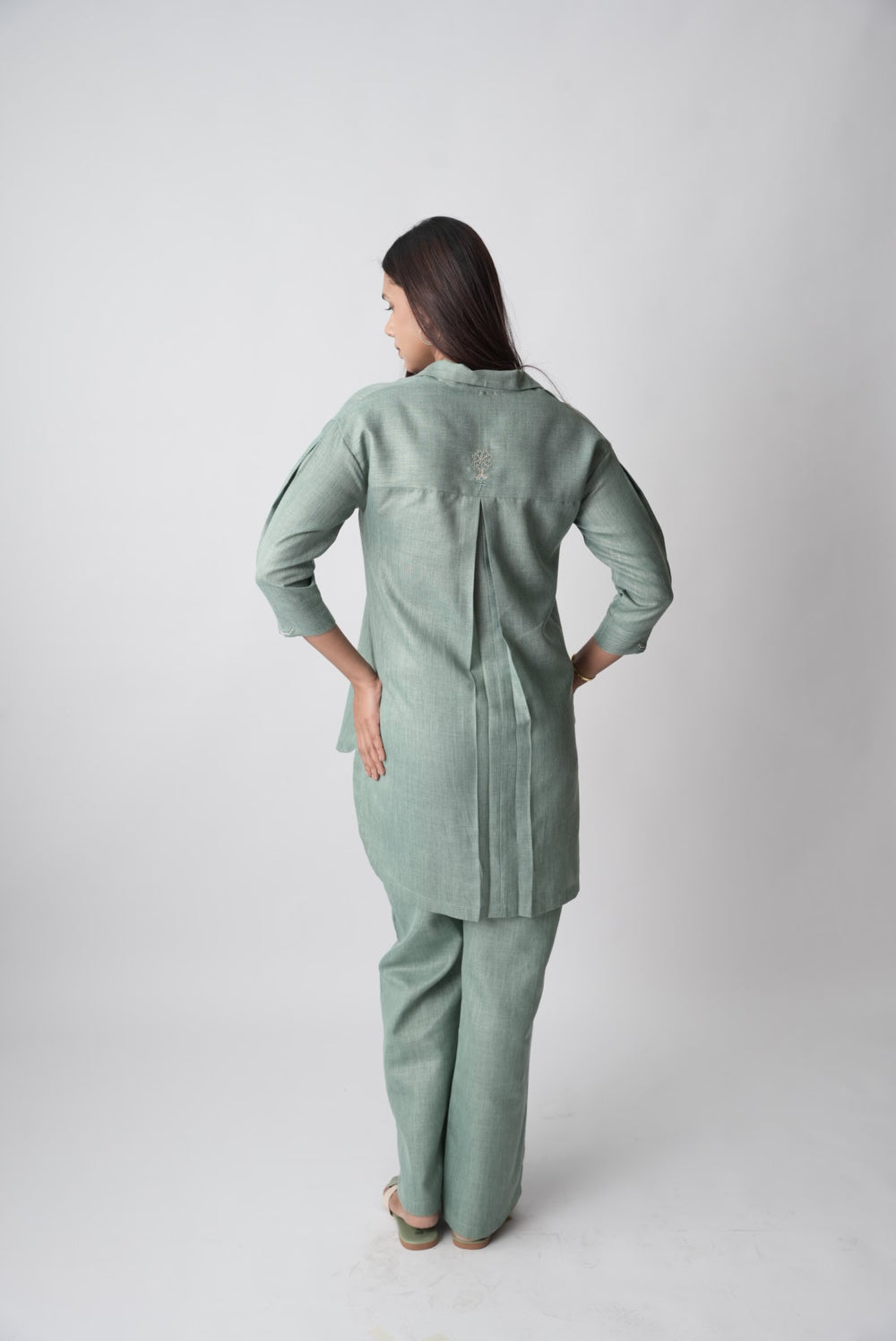 Sage Green Cotton-Linen Co-ord Set