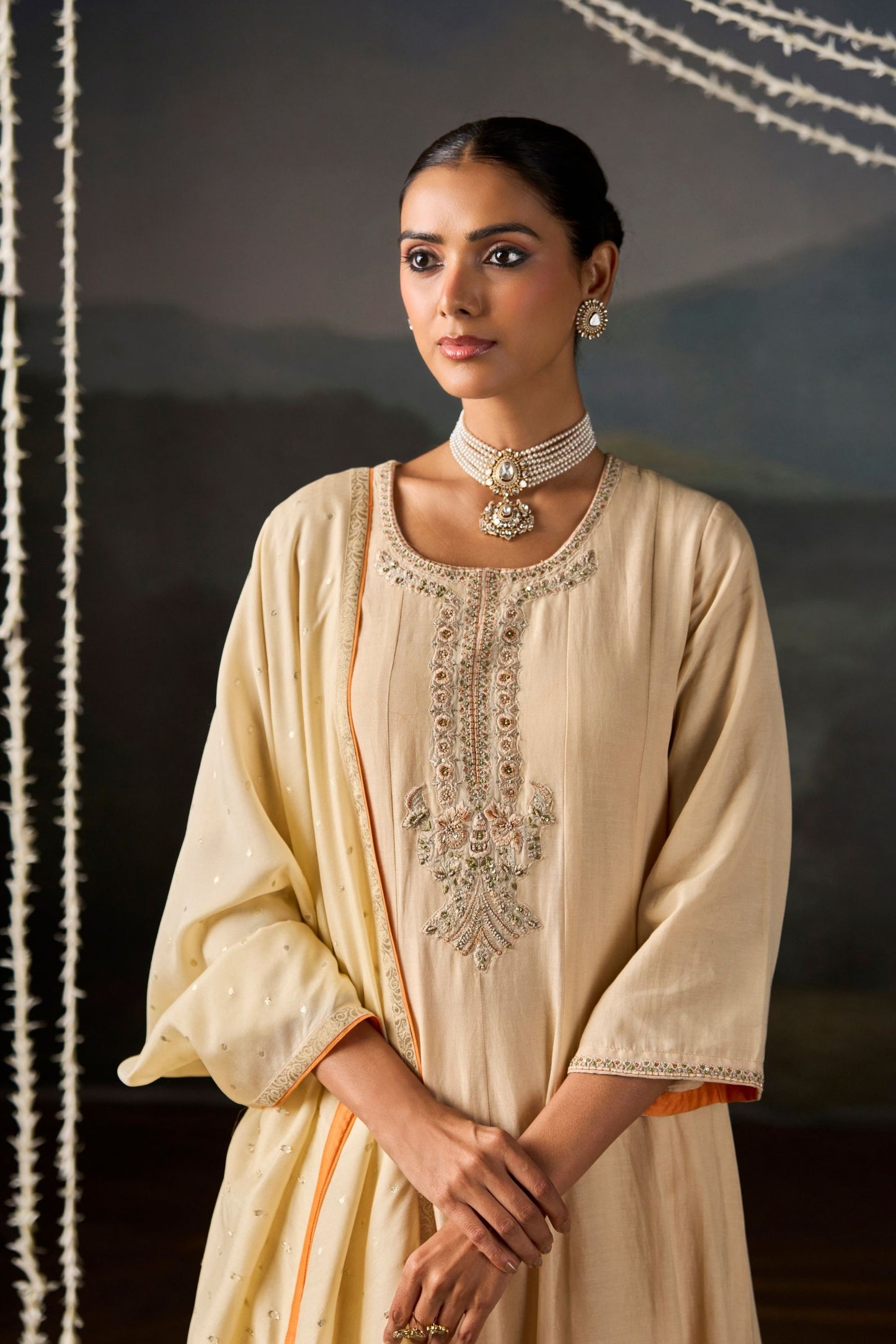 Serene Ivory Anarkali Suit Set with Dupatta