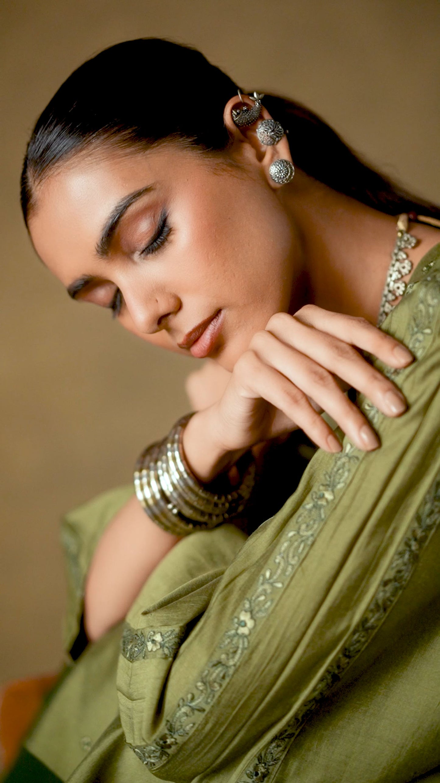 Moss Green Embroidered Kurta Set with Ombre Dupatta