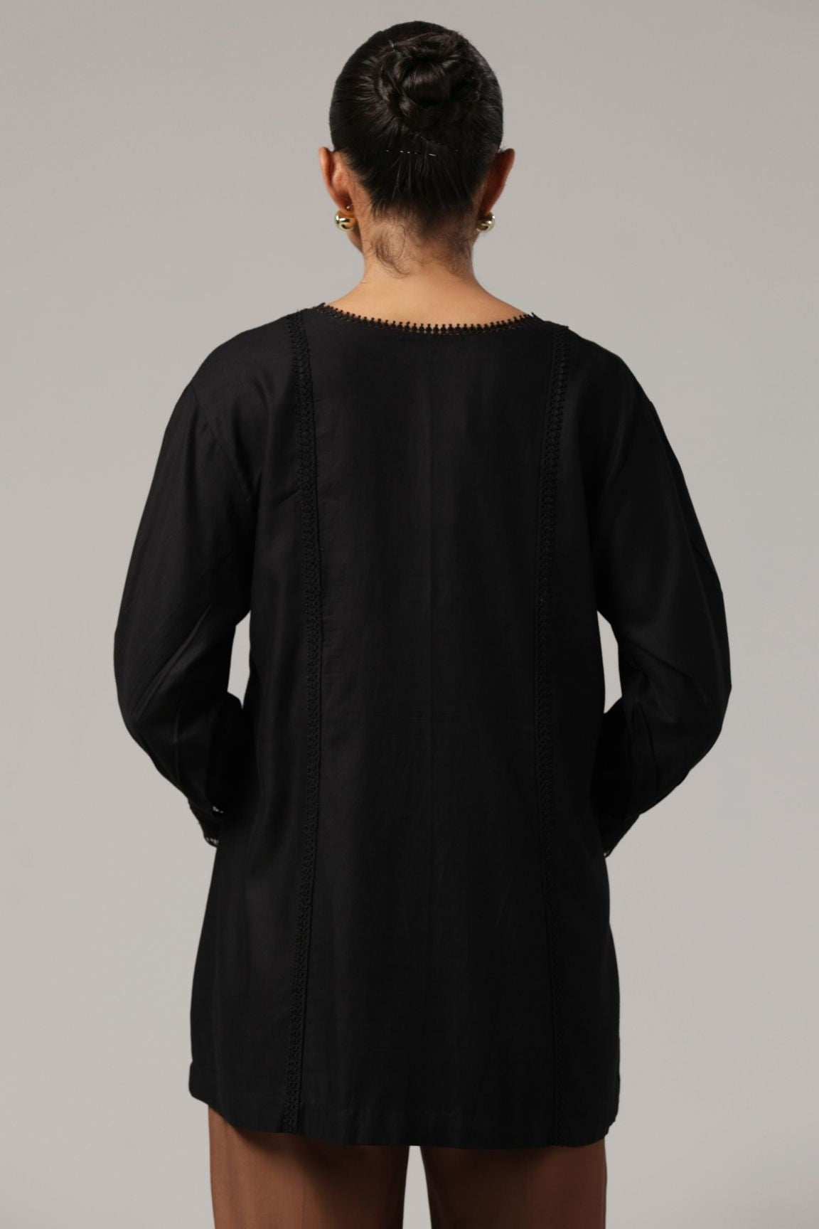 Black Textured Pleated Organic Cotton Top