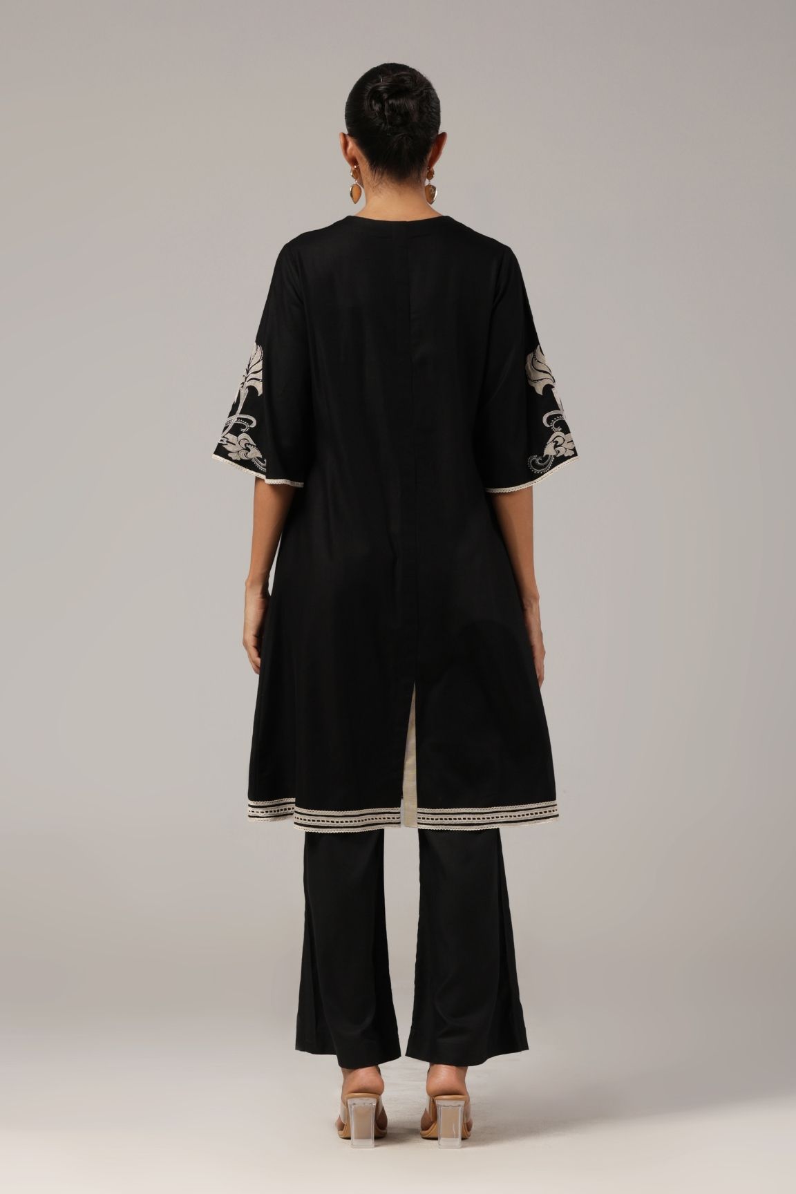 Black Floral Embroidered Organic Cotton Kurta Set