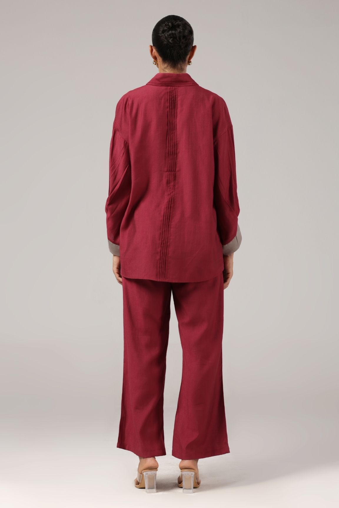 Wine Floral Embroidered Relaxed Co-ord Set