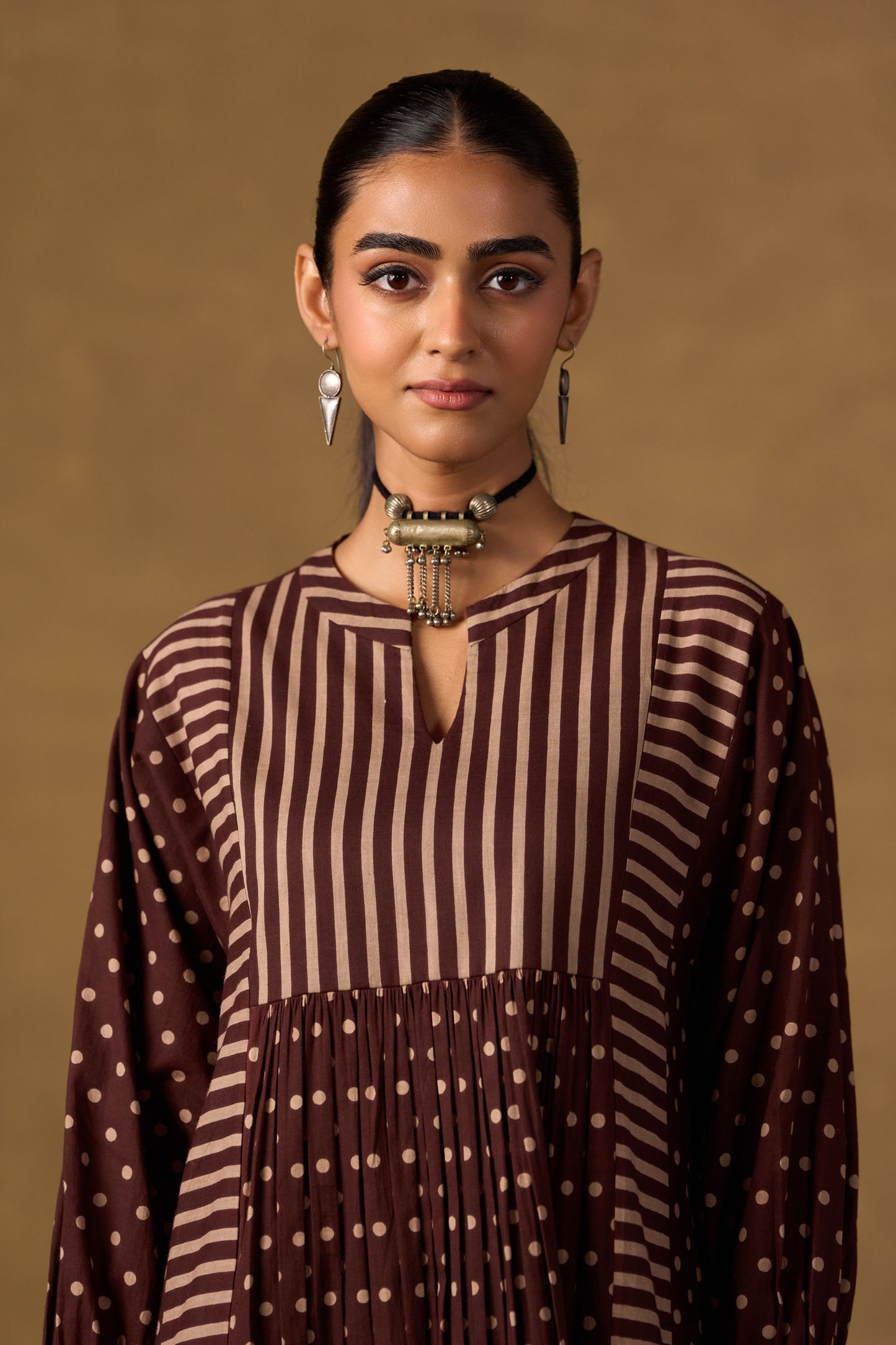 Cocoa Dot & Stripe Tiered Kurta Set