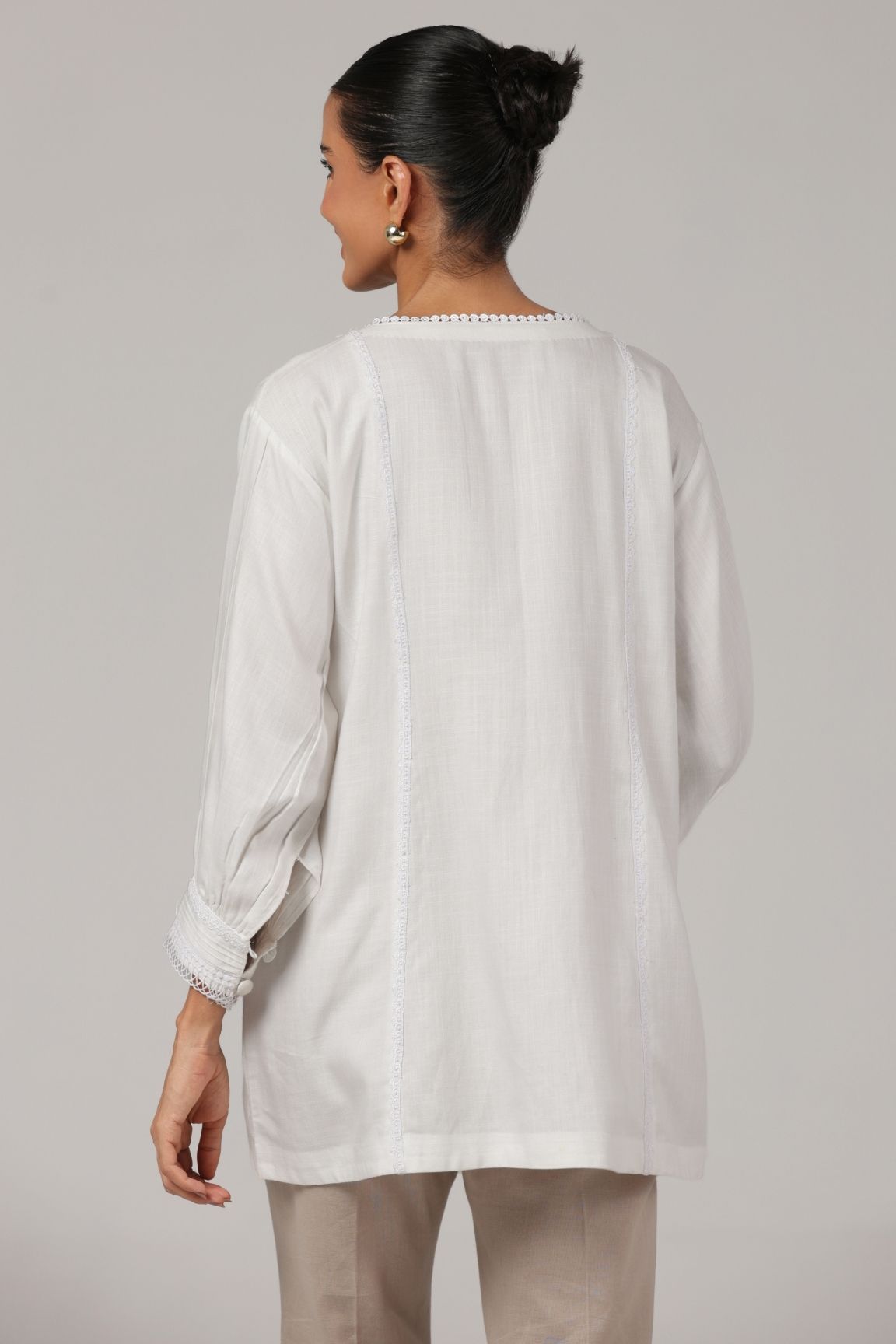 White Pintuck Lace Trimmed Organic Cotton Top