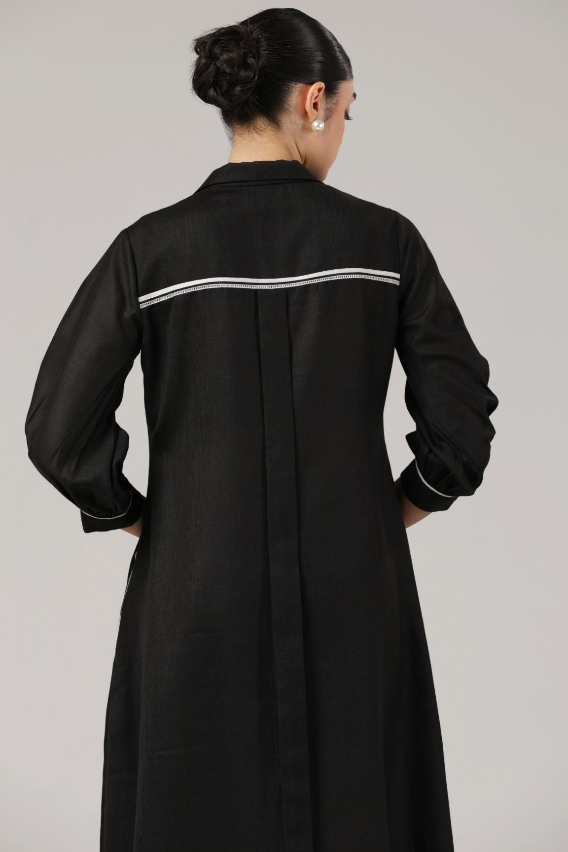 Black Embroidered Cotton Midi Dress