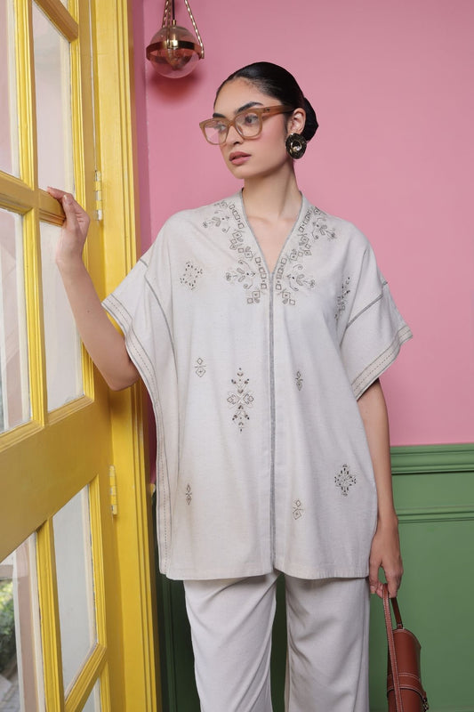 Off-White Embroidered Co-ord Set