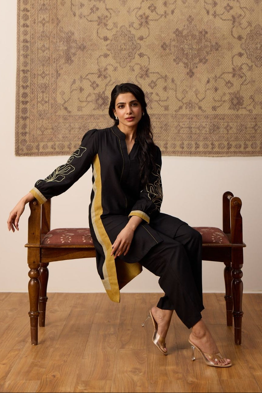 Black Embroidered Kurta Set
