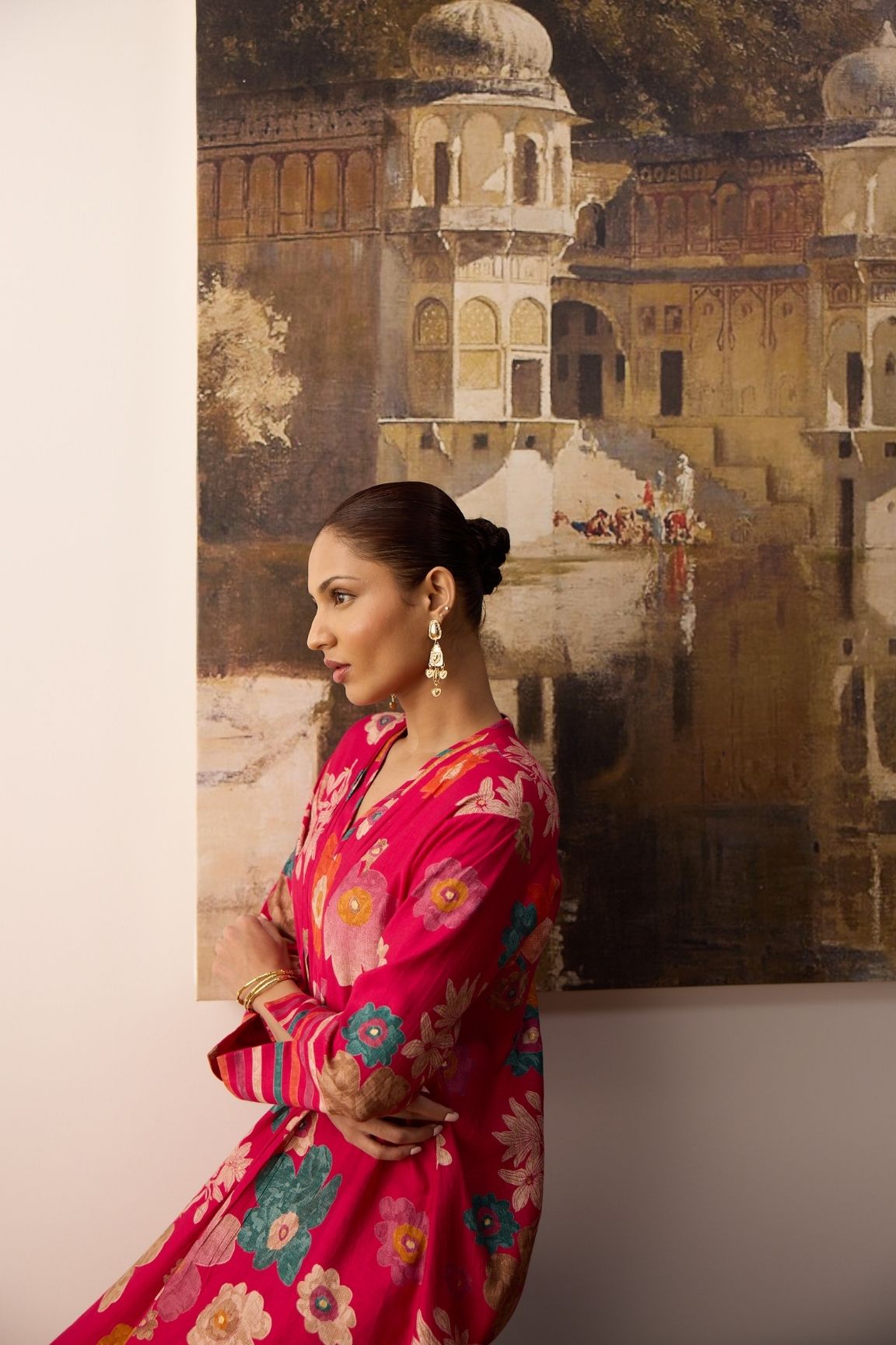 Pink Floral Printed Cotton Kurta Set