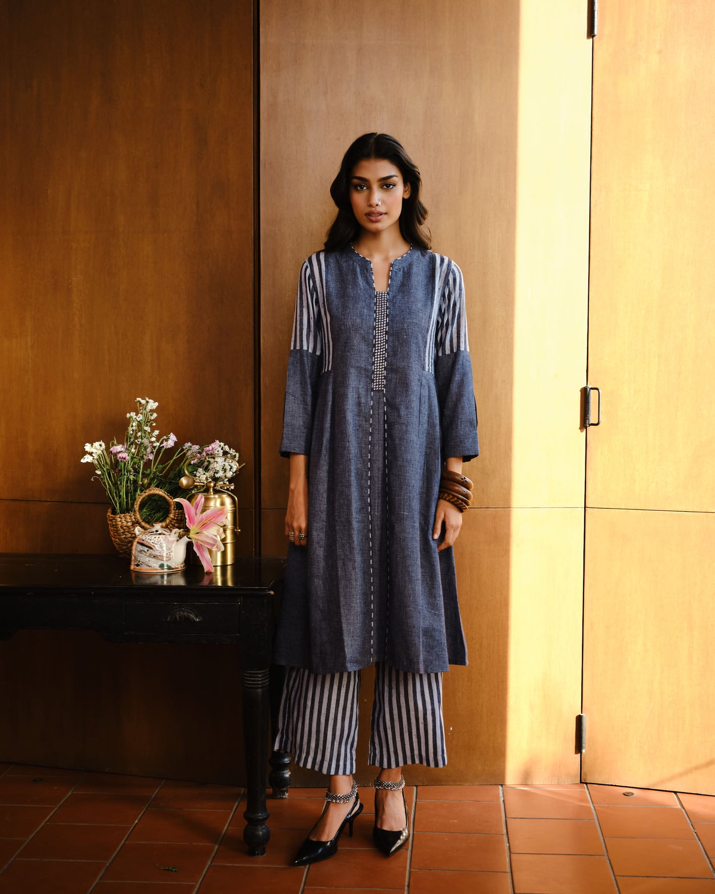 Slate Maze Printed Soft Linen Kurta Set