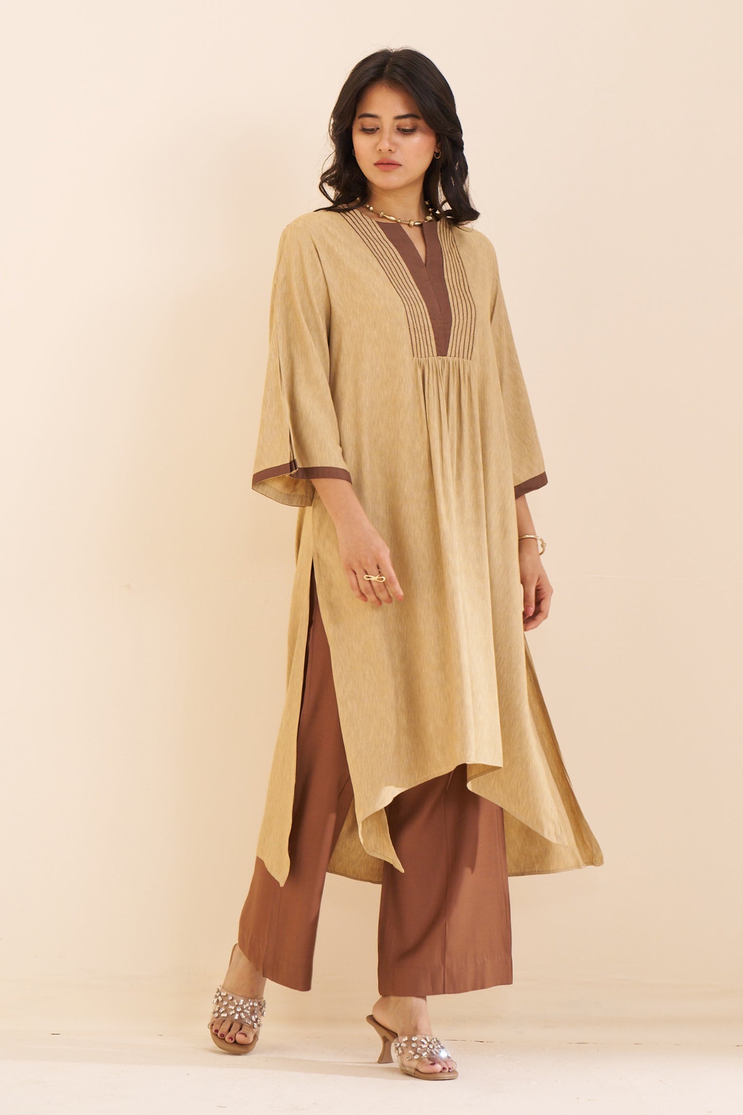 Elegant Beige A-Line Kurta in Soft Viscose Blend