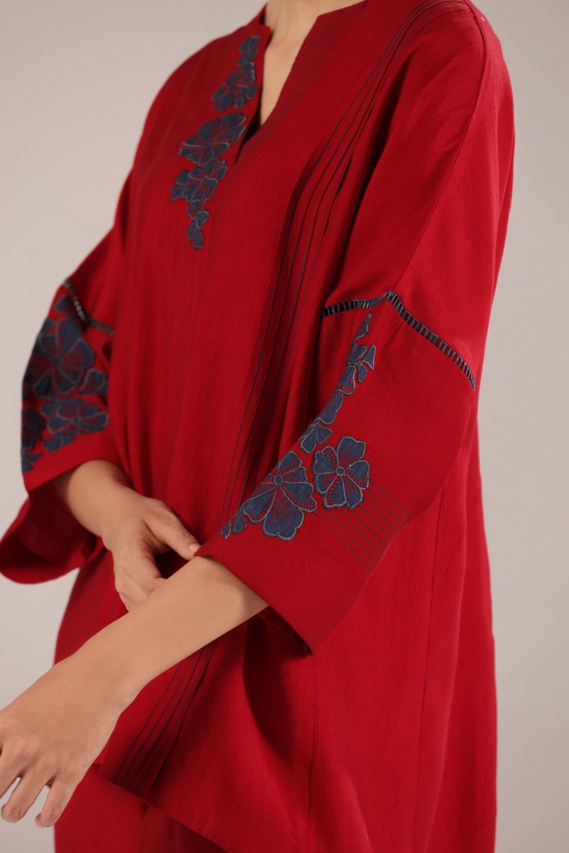 Red Floral Embroidered Relaxed Co-ord Set