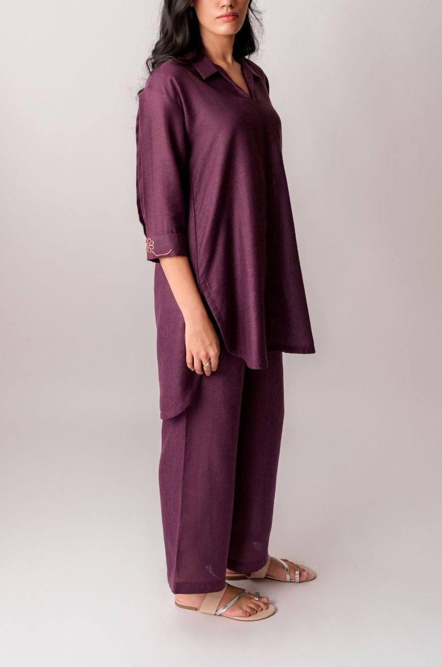Plum Purple Linen Blend Kurta Set