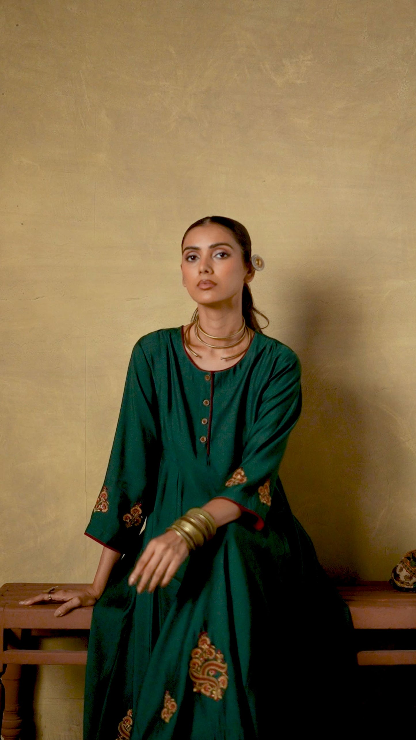 Emerald Ease Embroidered Kurta Set with Printed Dupatta