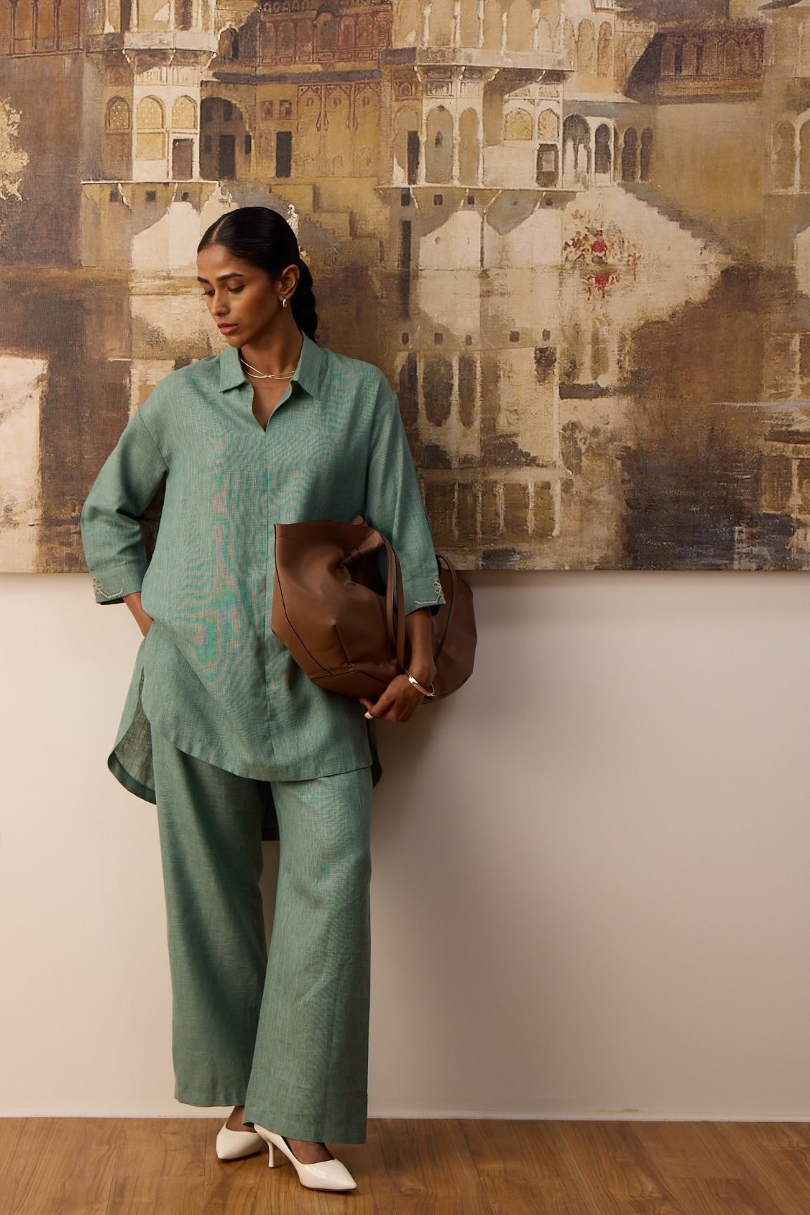 Sage Green Cotton-Linen Co-ord Set