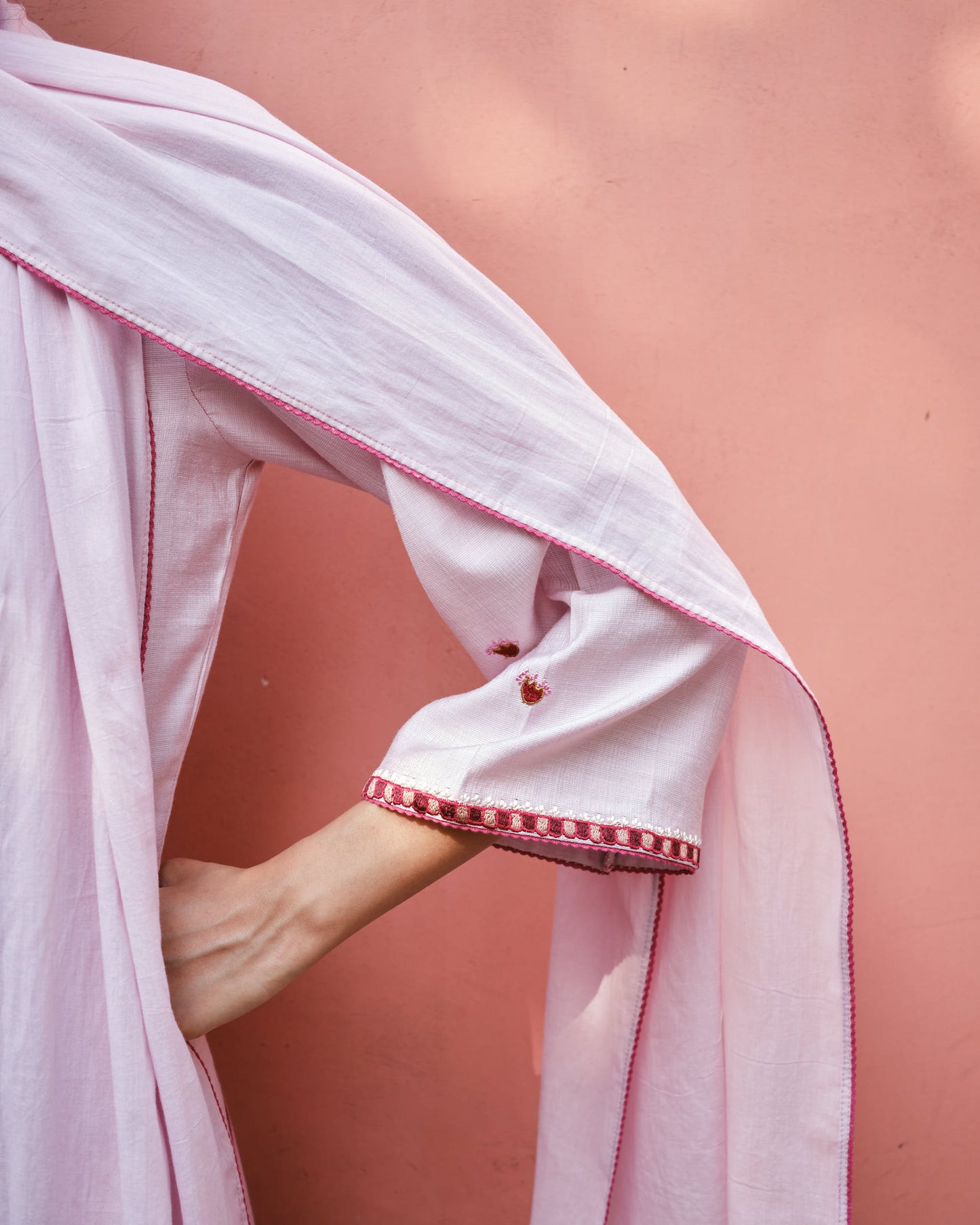 Blush & Deep Rose Viscose Suit with Soft Mulmul Dupatta