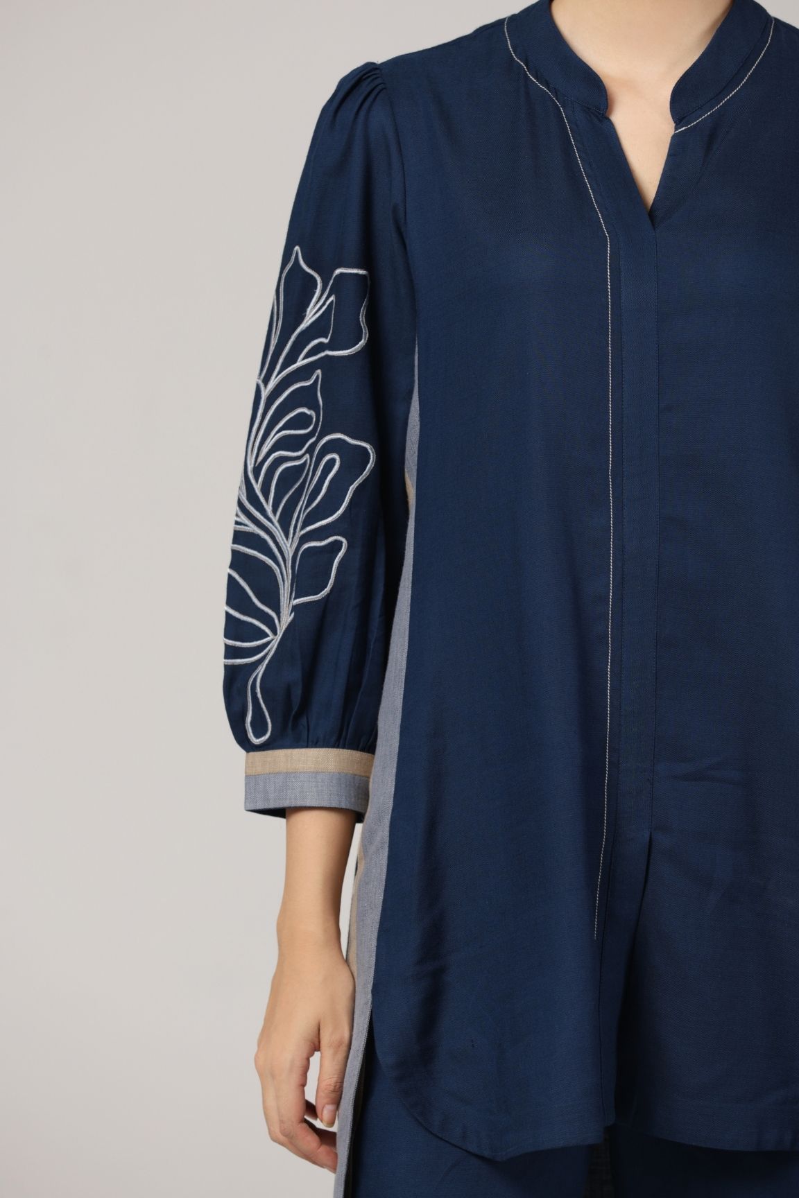 Navy Blue Embroidered Kurta Set