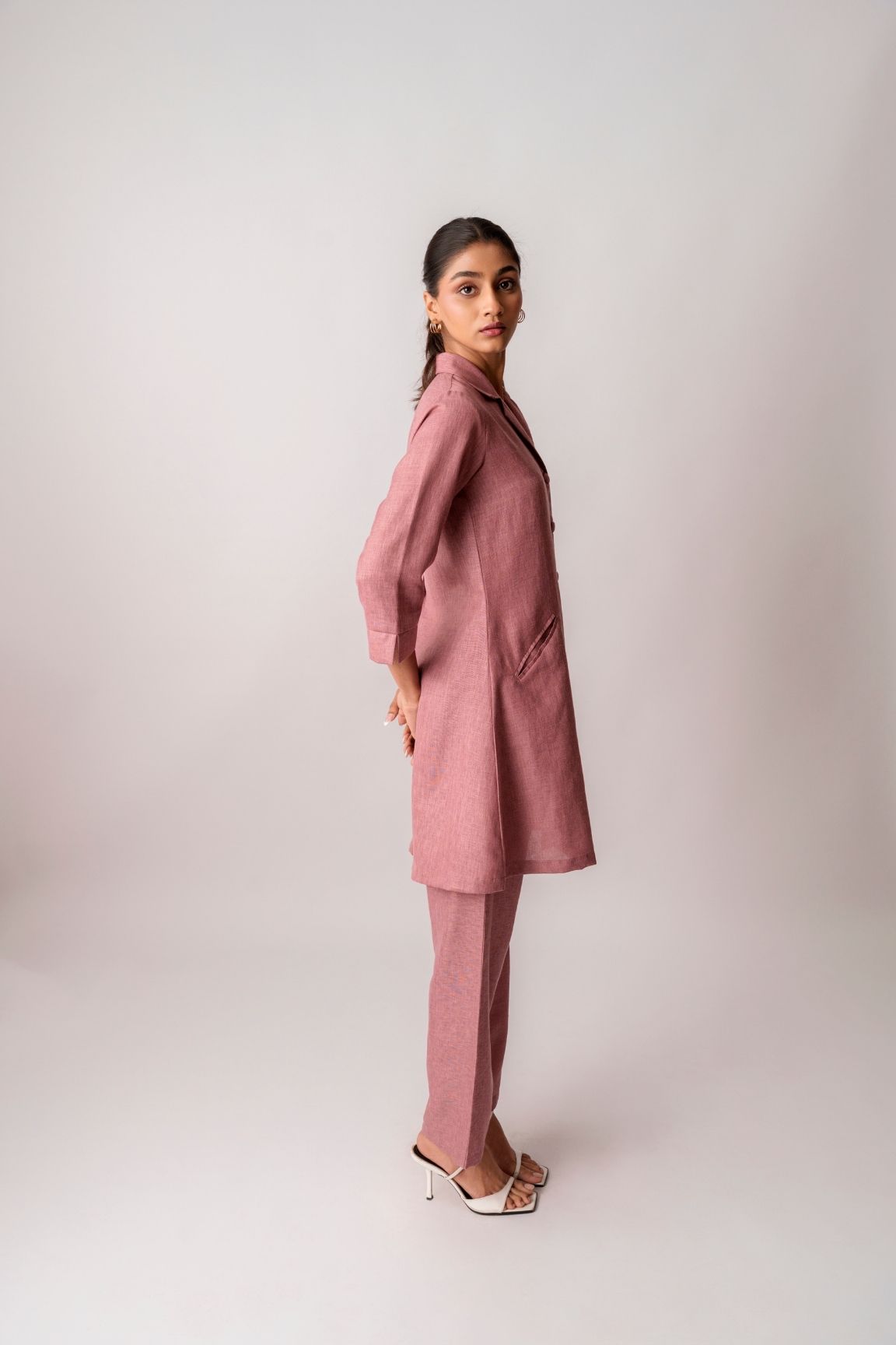 Mauve Button-Down Flared Kurta Set