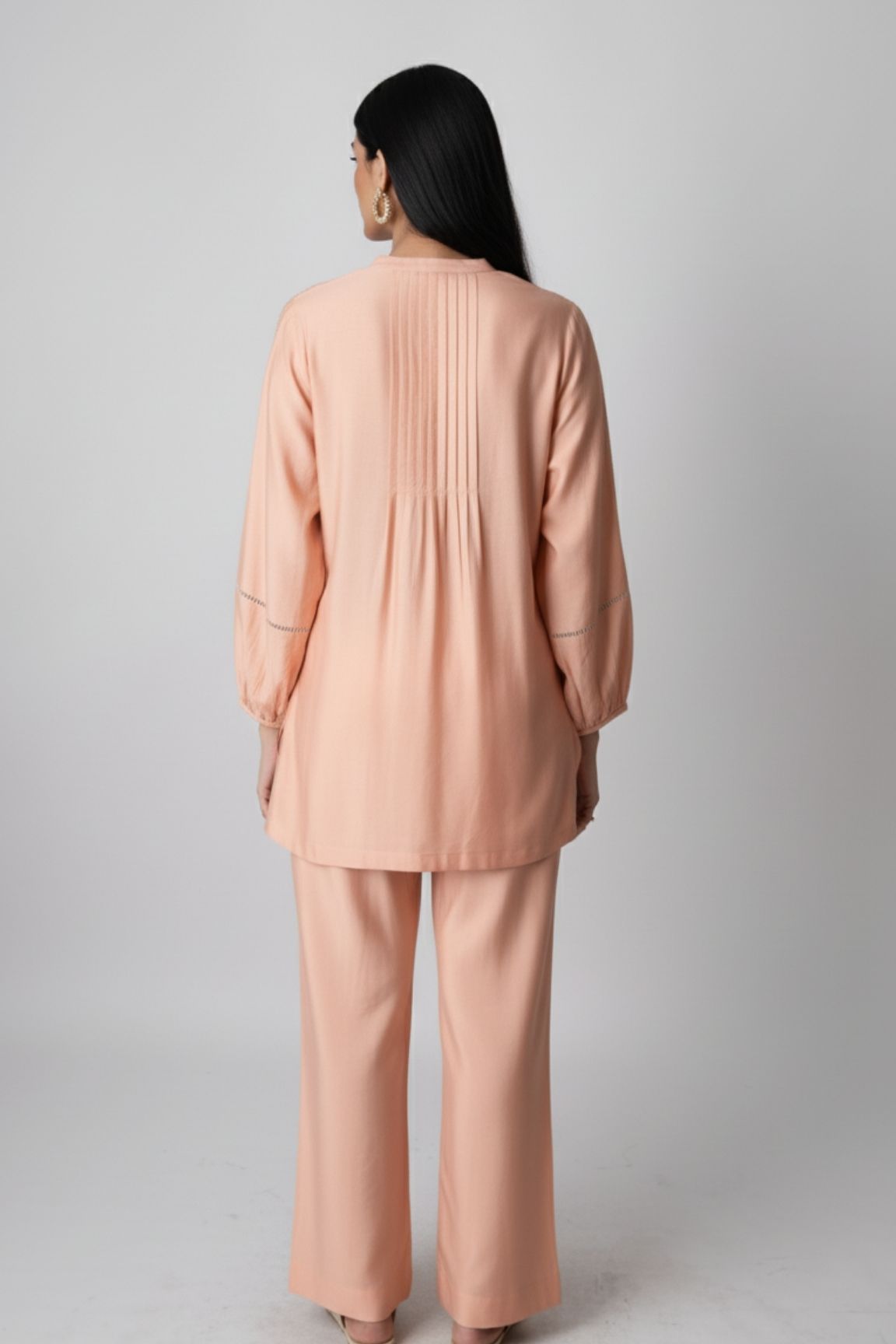 Peach Floral Embroidered Satin Co-ord Set