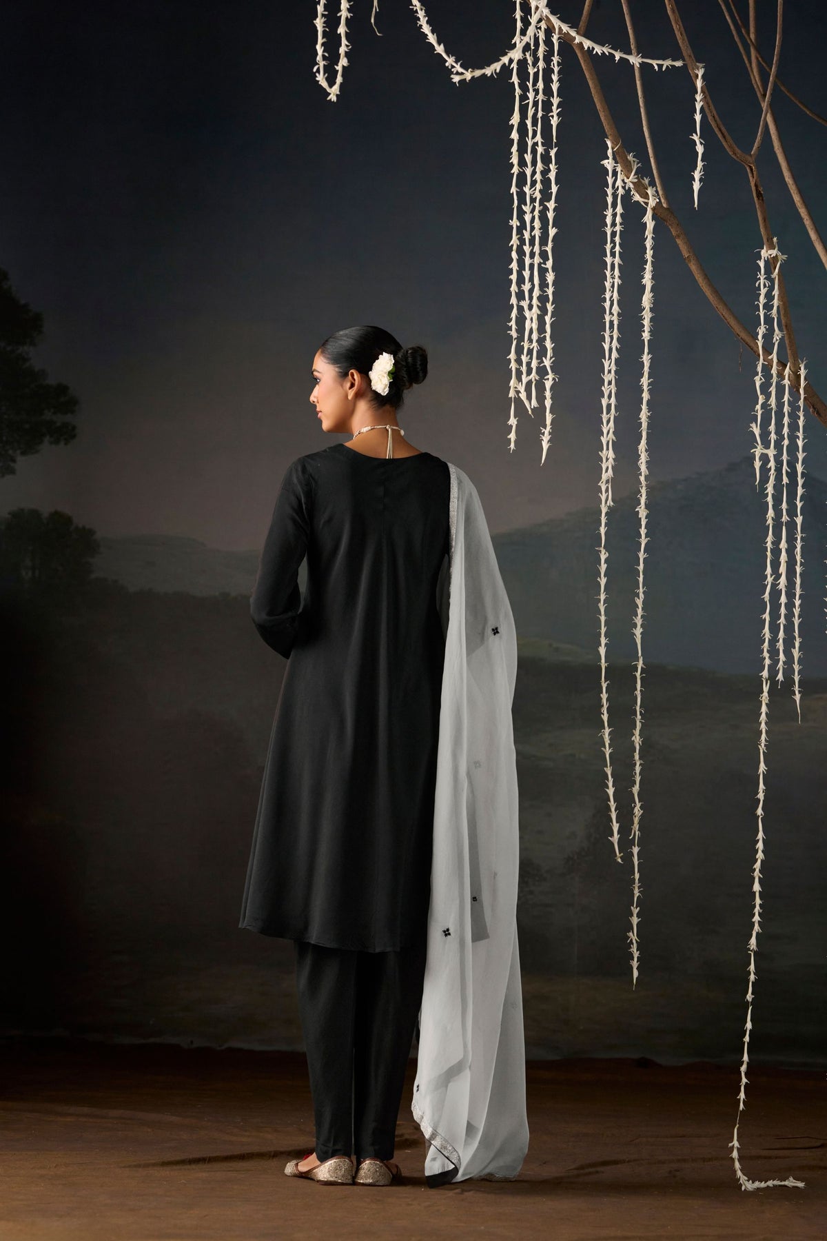 Moonlit Noir Anarkali Suit Set with Dupatta