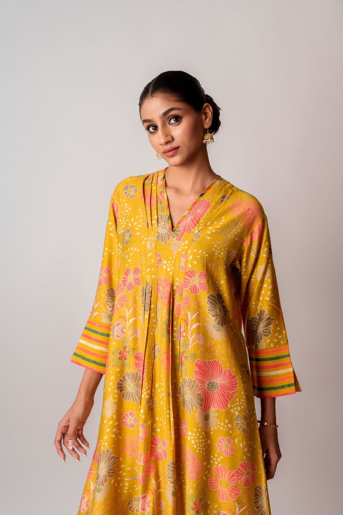 Yellow Floral Printed Cotton Kurta Set