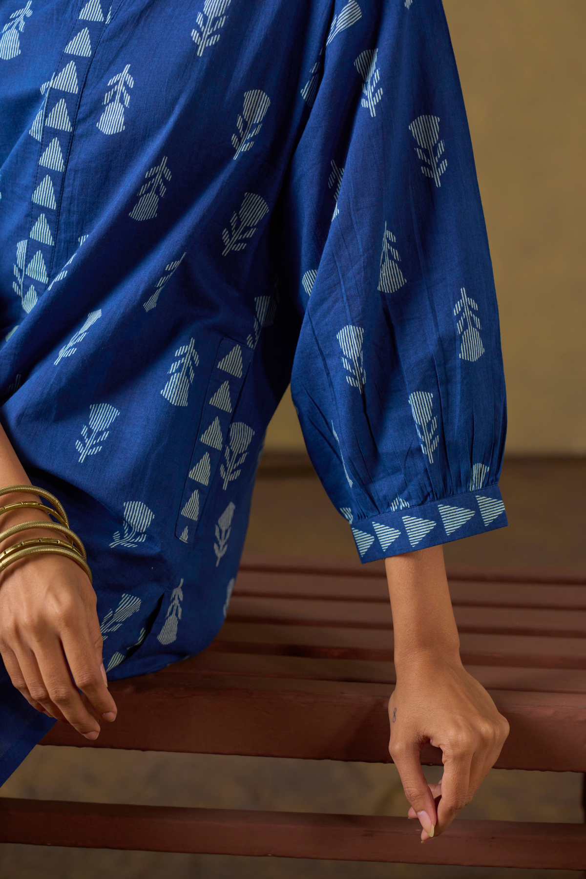 Indigo Printed Collared Kurta Set with Harem Pants