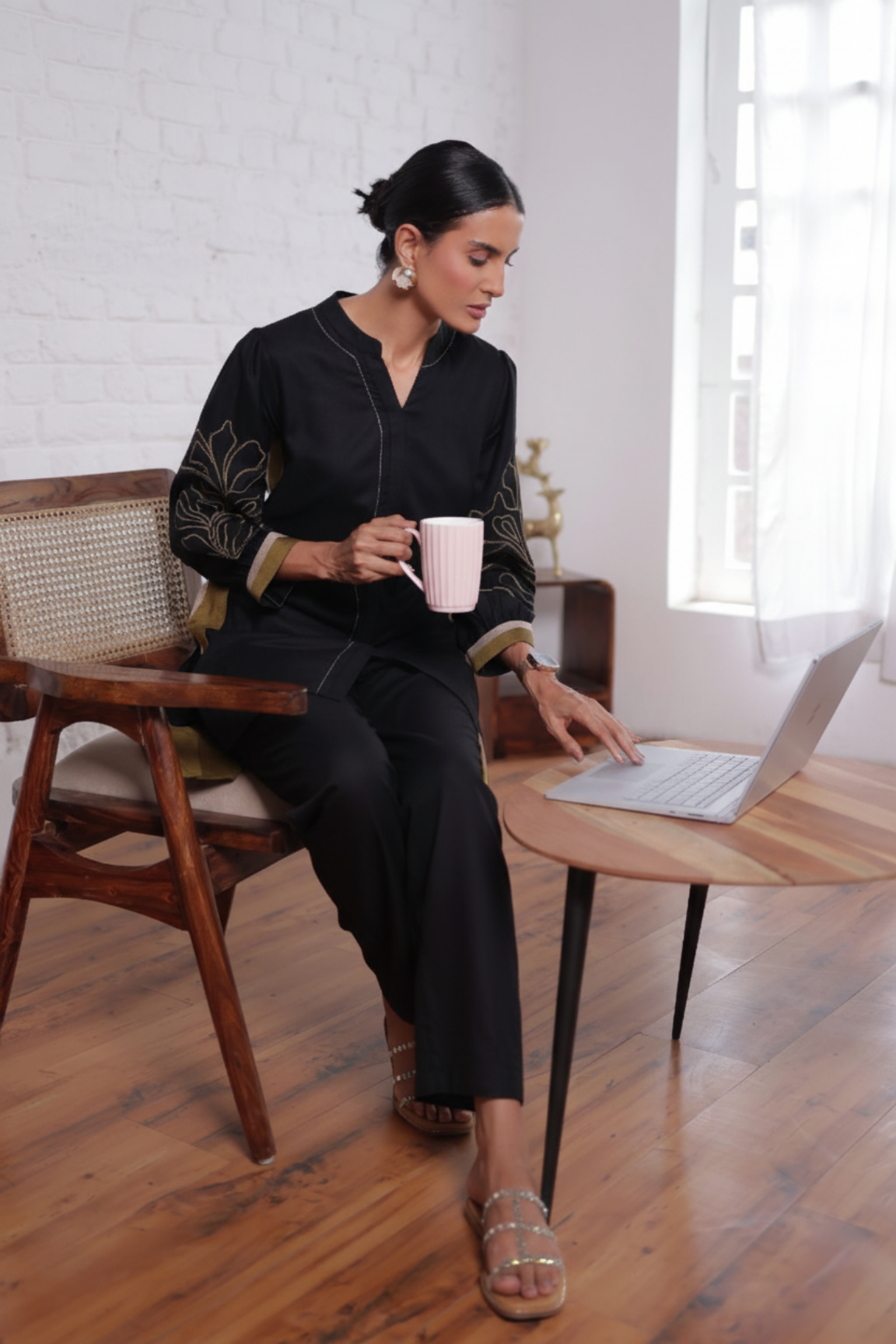 Black Embroidered Kurta Set