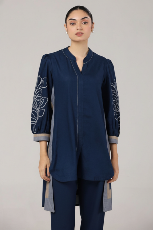 Navy Blue Embroidered Kurta Set