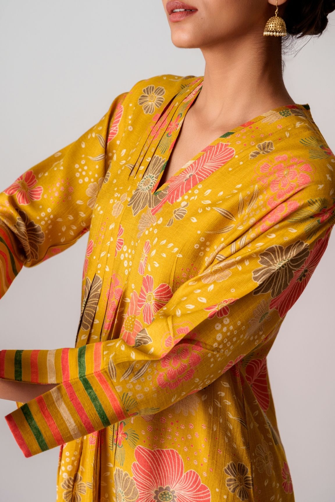Yellow Floral Printed Cotton Kurta Set