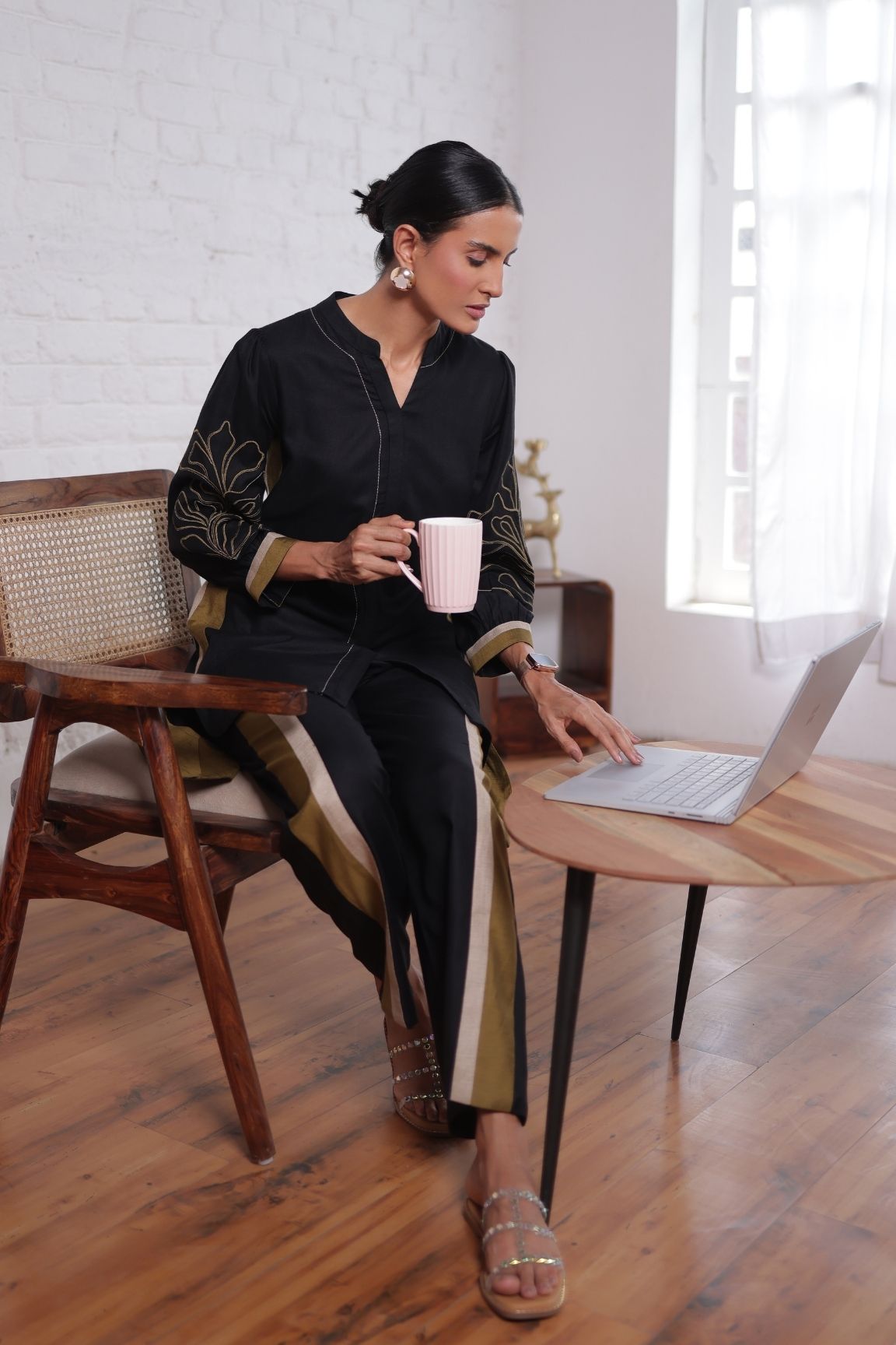 Black Embroidered Kurta Set